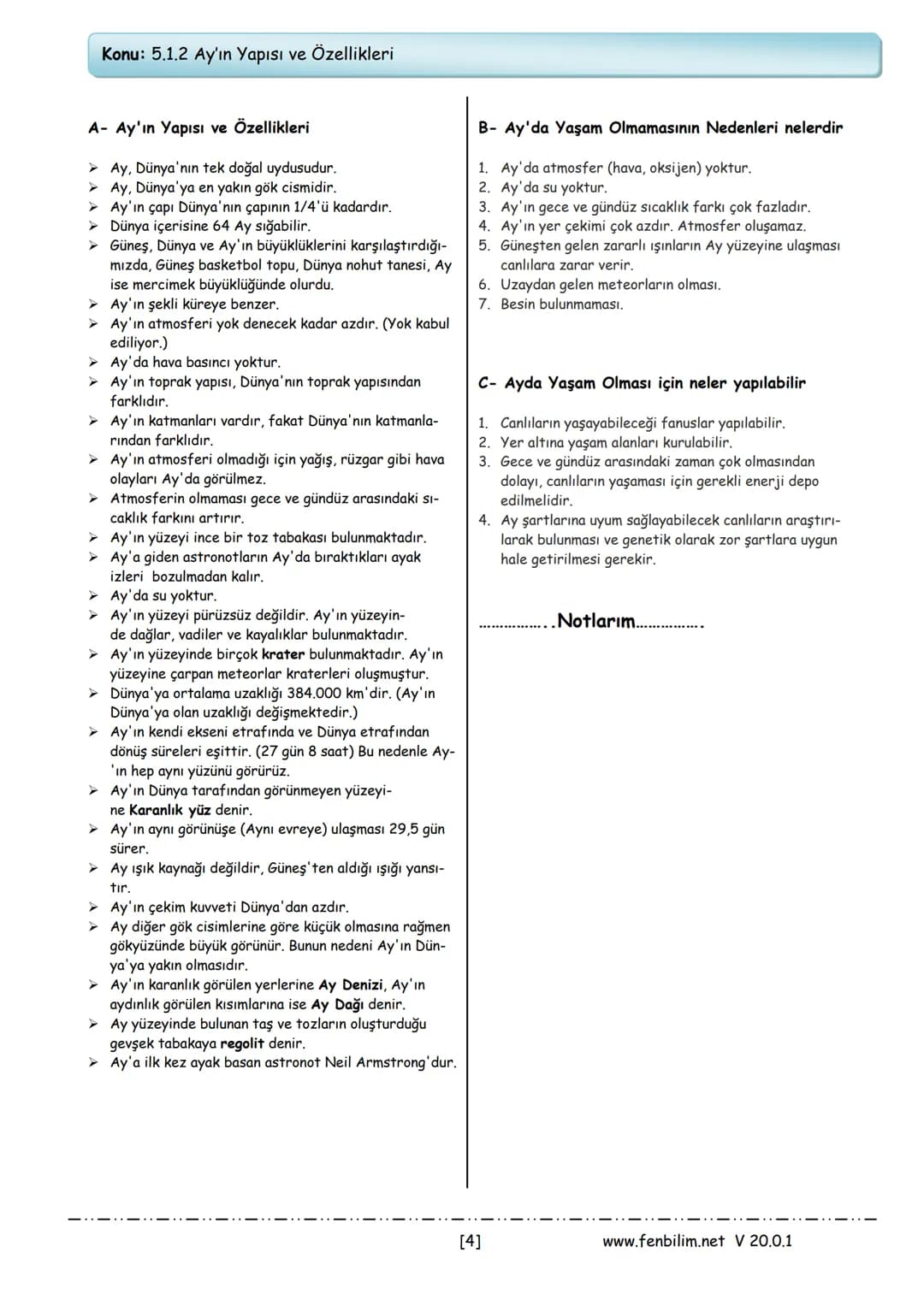 # 5.Sınıf Fen Bilimleri
## Ders Notları
Barış ZEREN
Fen Bilimleri Öğretmeni
www.fenbilim.net V 20.0.1 # 1.ÜNİTE: Güneş, Dünya ve Ay
Konu