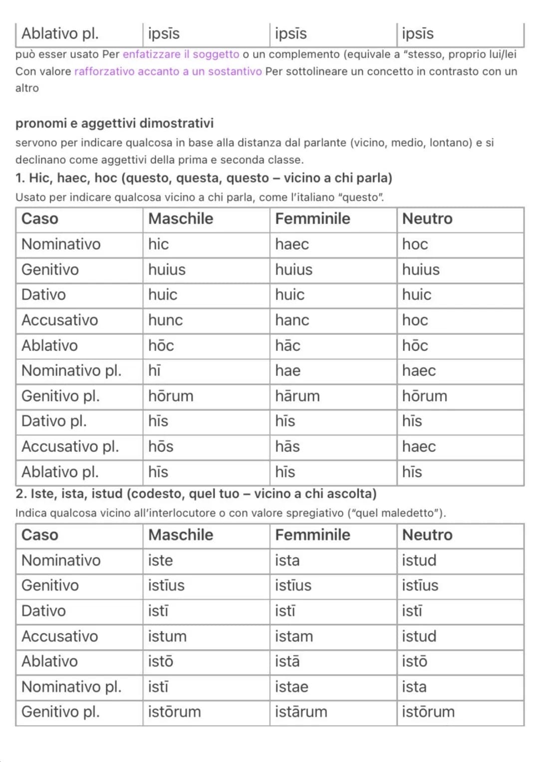 pronomi personali
PRIMA PERSONA (io, noi)
| Caso | Singolare | Plurale |
| ----------- | -------------- | ---------