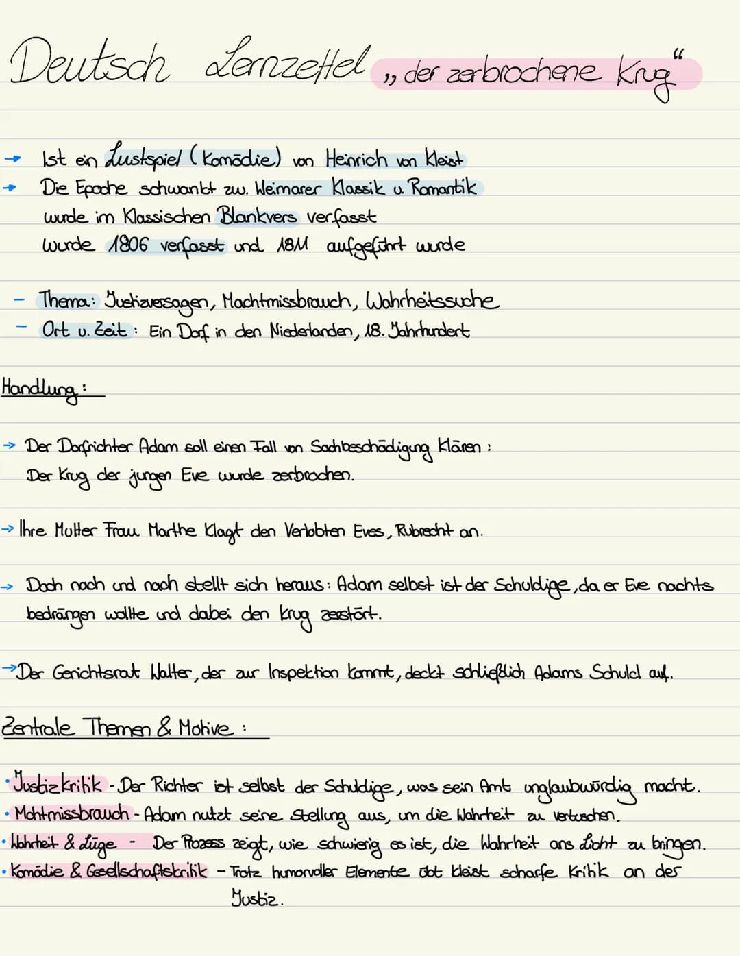 ", Der zerbrochene Krug "
(Heinrich von Kleist) # Deutsch Lenzettel, der zerbrochene King"
* Ist ein Lustspiel (Komödie) von Heinrich von