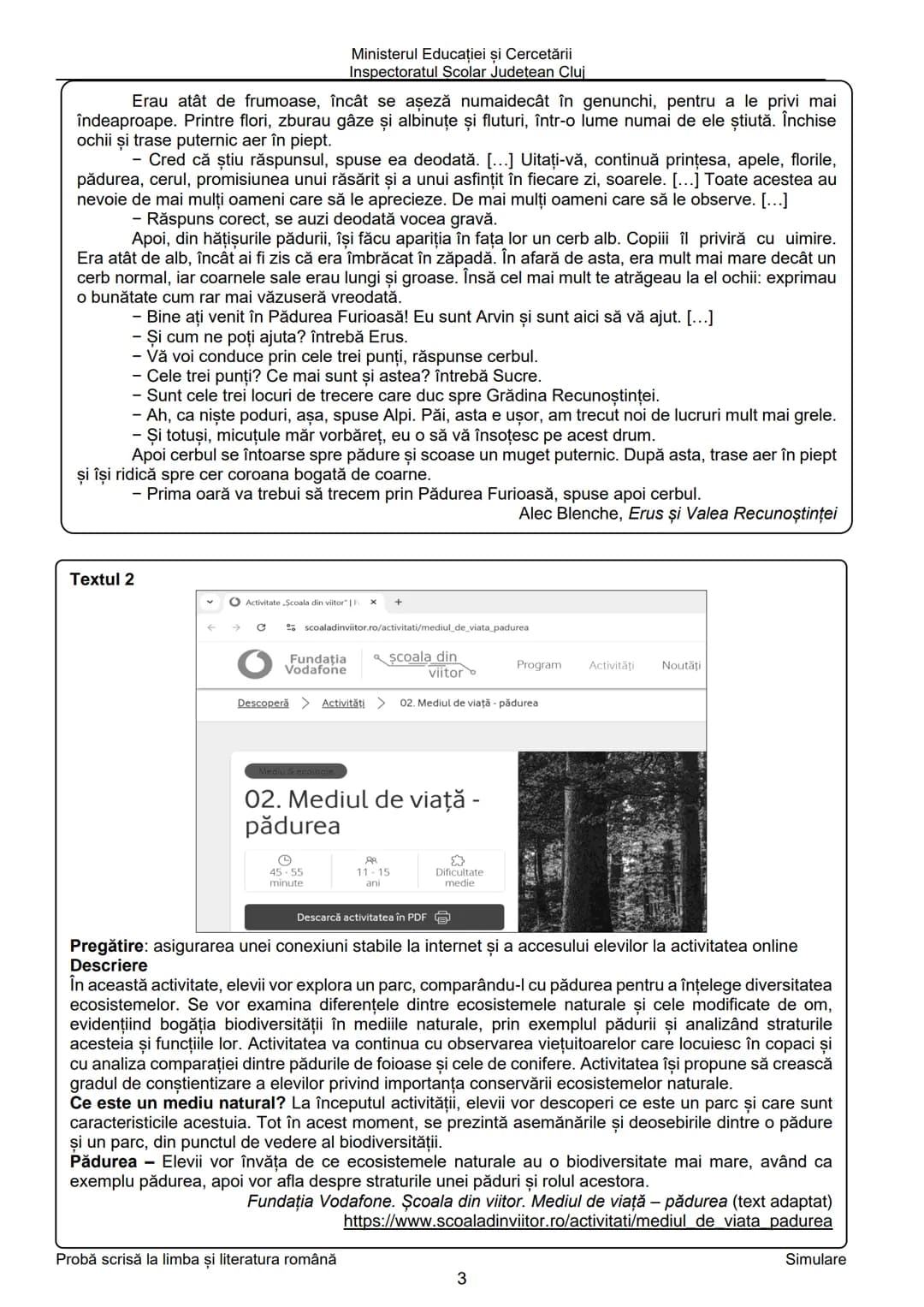 Ministerul Educaţiei şi Cercetării
Inspectoratul Şcolar Judeţean Cluj
Prezenta lucrare conține_pagini
EVALUAREA NAŢIONALĂ PENTRU
ABSOLVENŢ