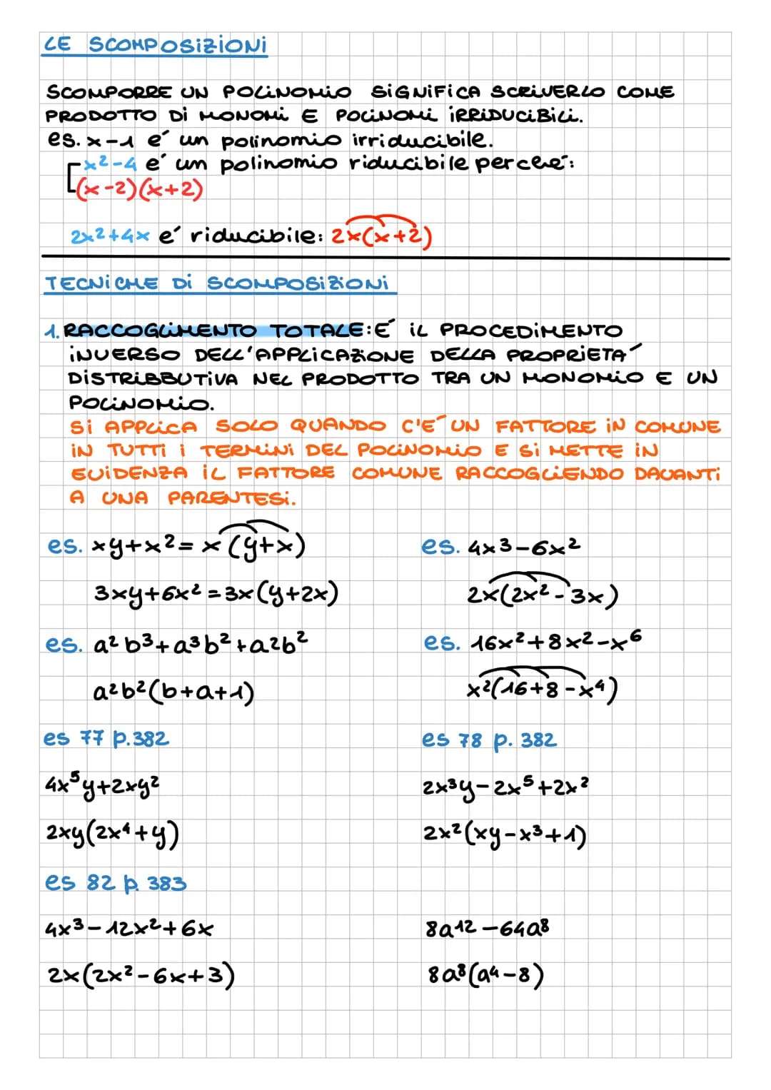 # LE SCOMPOSIZIONI
SCOMPORRE UN POLINOMIO SIGNIFICA SCRIVERLO COME
PRODOTTO DI MONOMI E POCINOMI IRRIDUCiBici.
es.x- é un polinomio irriduc