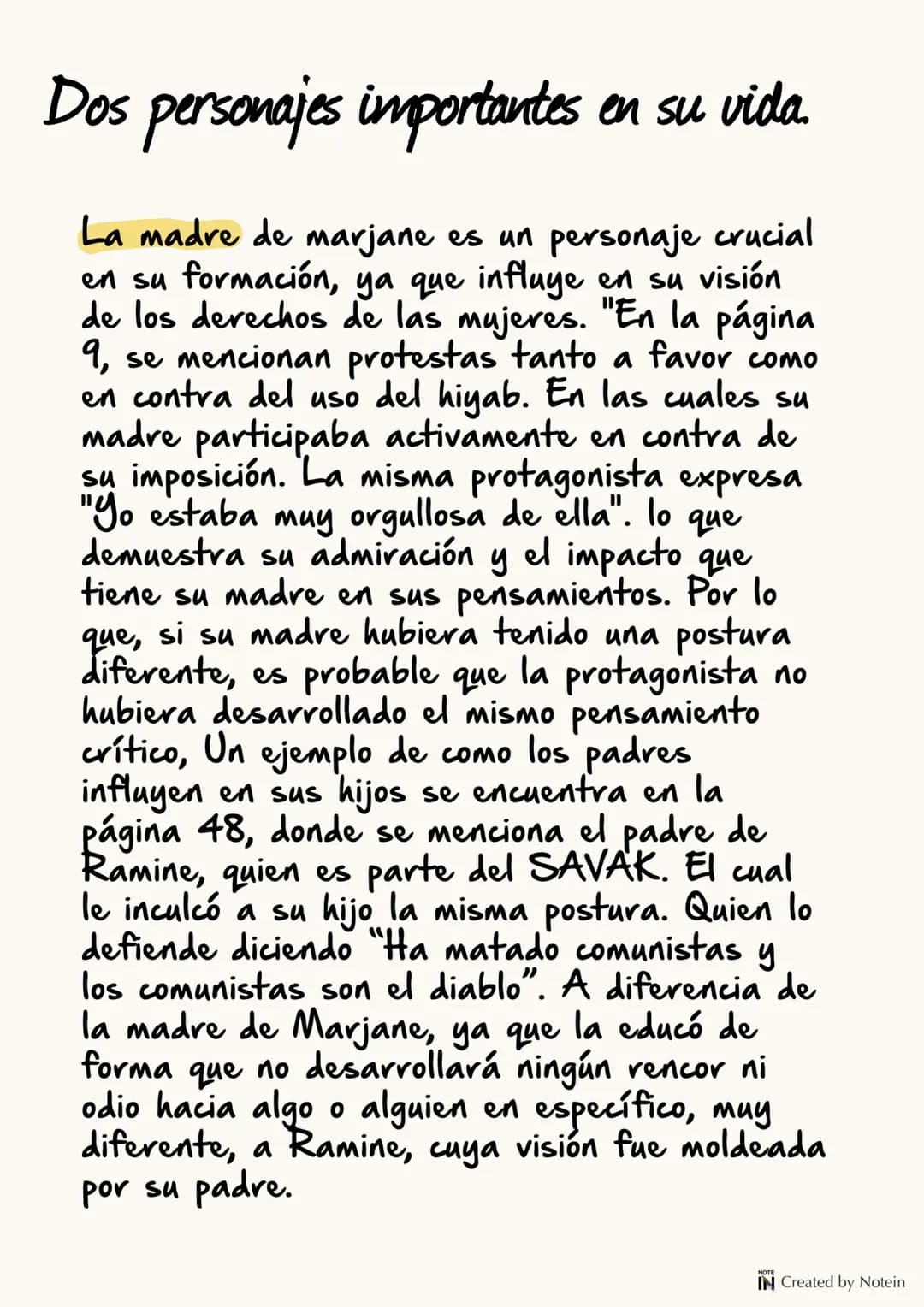 # PERSÉPOLIS Uno
IN Created by Notein # Caracterización de la protagonista
La protagonista era una niña valiente y curiosa,
aunque se dej