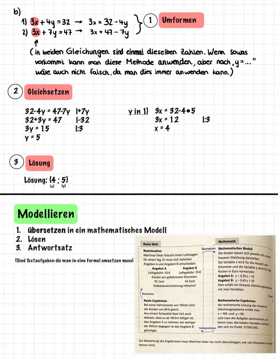 # Lineare Gleichungen mit 2 Variablen
Hauptform y=mx+b
1. Wertetabelle aufstellen
2. Gleiching umstellen Cy muss allein stehen) + einsetze