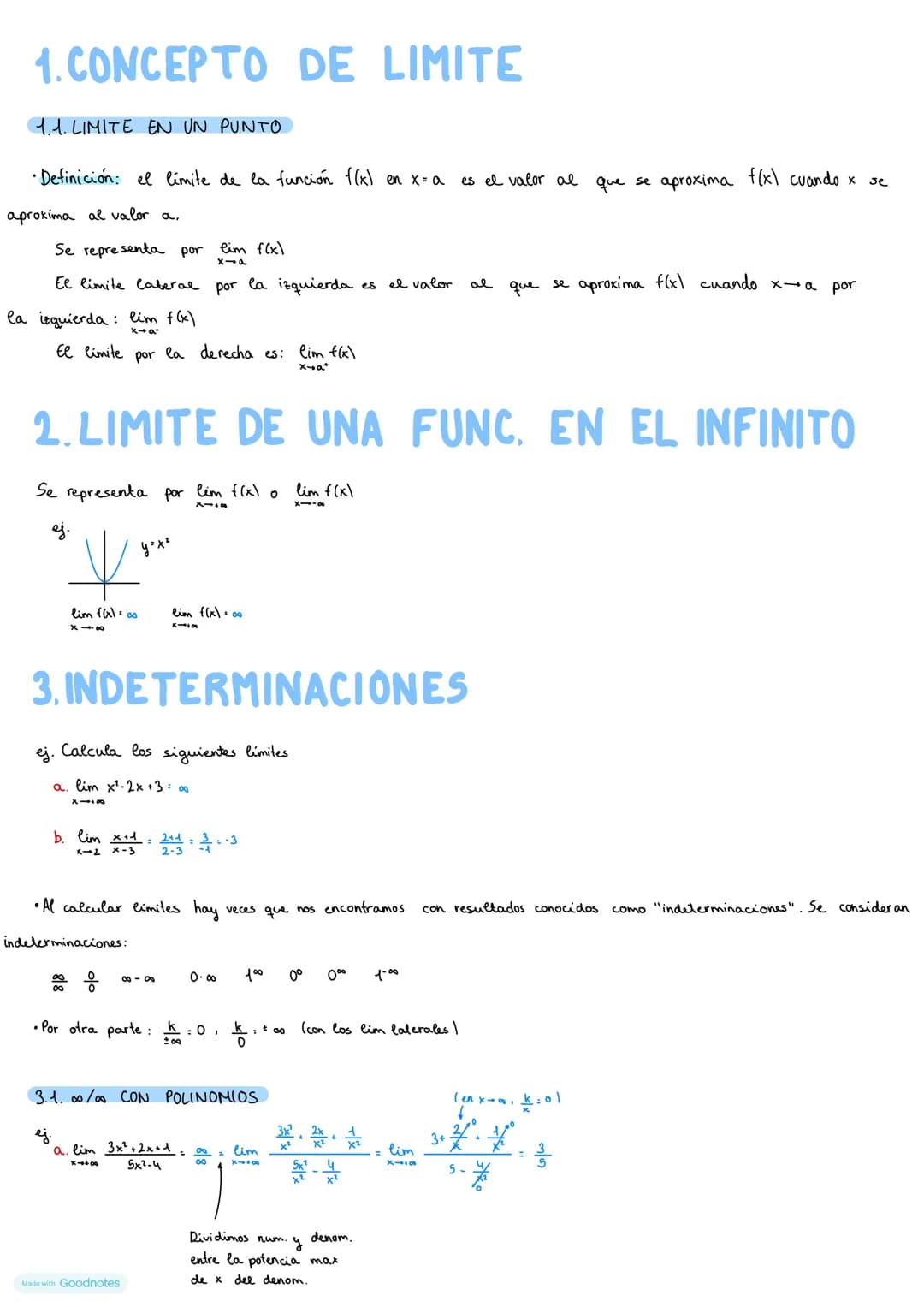 # 1. CONCEPTO DE LIMITE
1.1. LIMITE EN UN PUNTO
•Definición: el límite de la función f(x) en x = a es el valor al que se aproxima f(x) cua