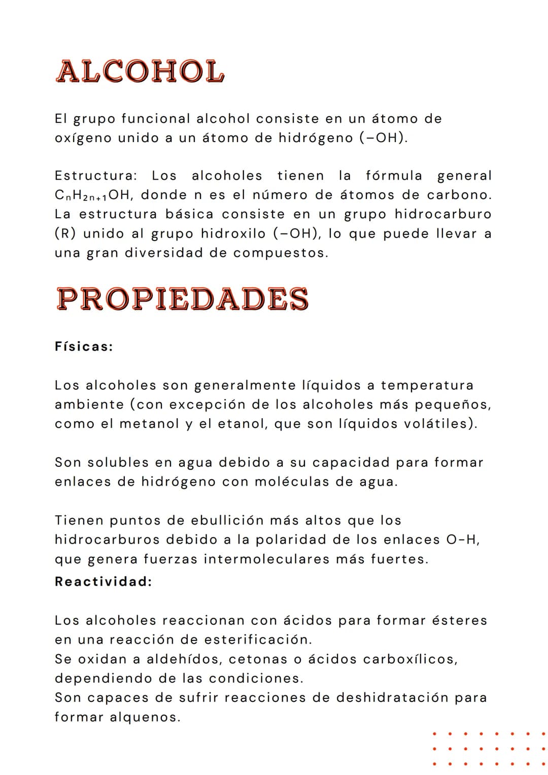 # ALCOHOL
GRUPO FUNCIONAL # INTRODUCCION
Los grupos funcionales son estructuras específicas
dentro de las moléculas orgánicas que tienen u