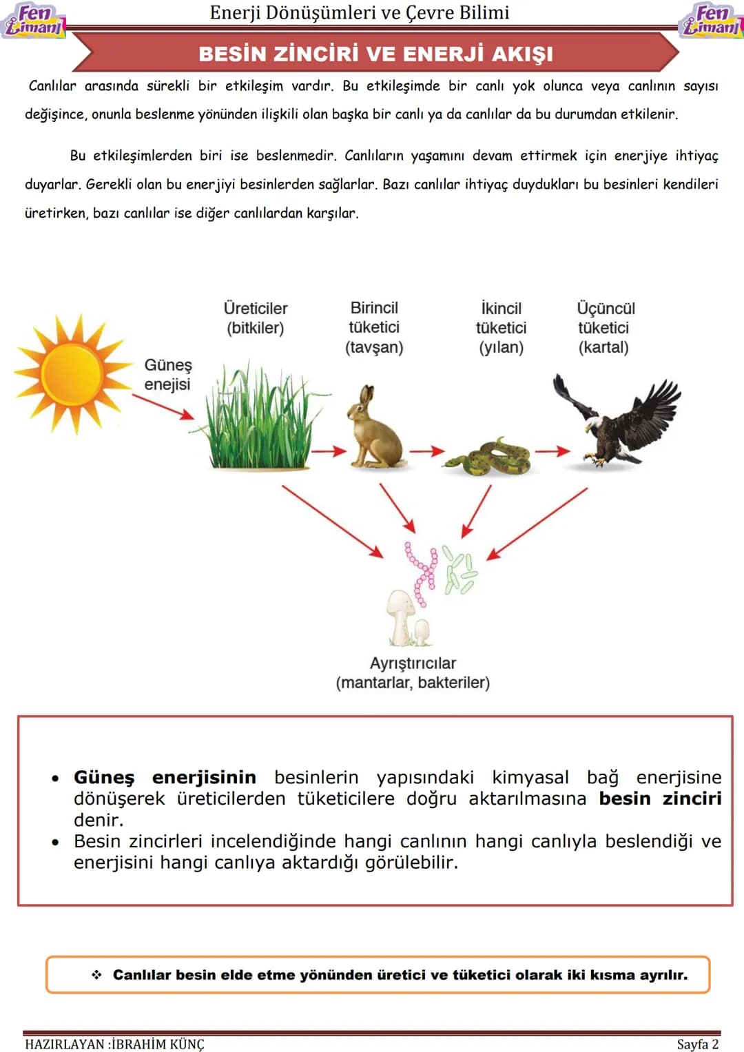 Fen
imanj
Enerji Dönüşümleri ve Çevre Bilimi
# ENERJİ
# DÖNÜŞÜMLERİ
# VE
# ÇEVRE BİLİMİ
Fen
Liman
Konu ve Kavramlar:
- Besin zinciri, besi