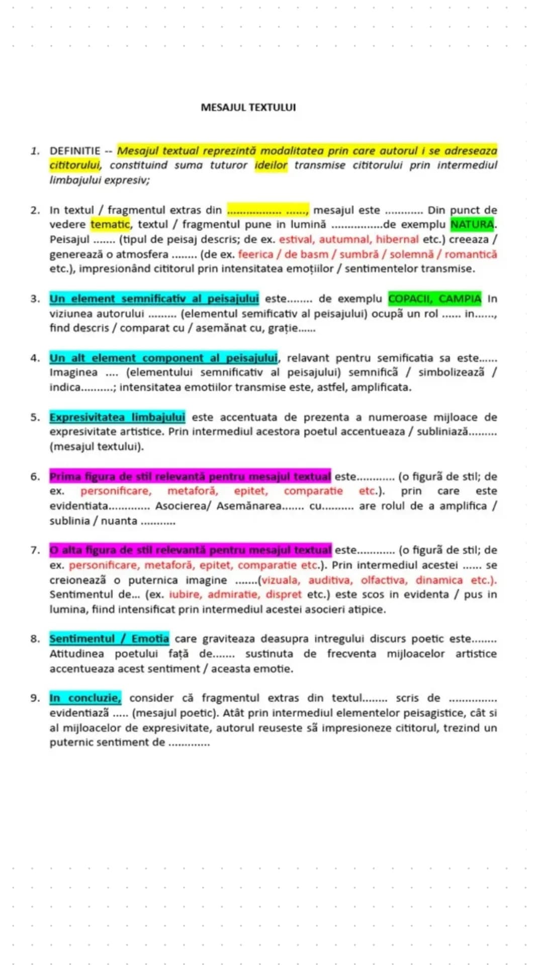 # MESAJUL TEXTULUI
1. DEFINITIE- Mesajul textual reprezintă modalitatea prin care autorul i se adreseaza
cititorului, constituind suma tut