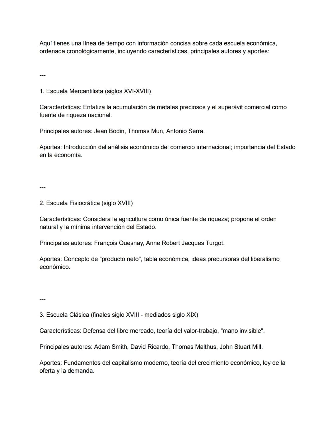 Aquí tienes una línea de tiempo con información concisa sobre cada escuela económica,
ordenada cronológicamente, incluyendo características,