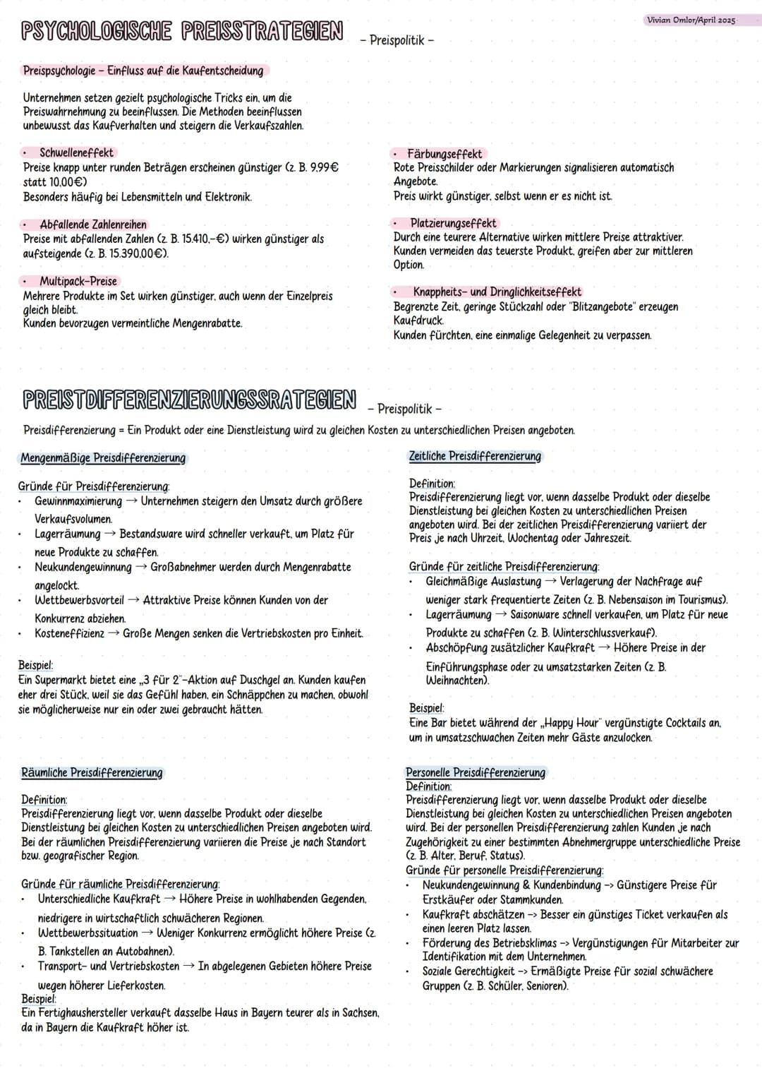 --- OCR Start ---
Vivian Omlor/April 2025
PREISPOLITK
Preis
Kosten
(Produktion,
Vertrieb, etc.)
Nachfrage &
Kaufbereitschaft
(Kunden)
Wettbe