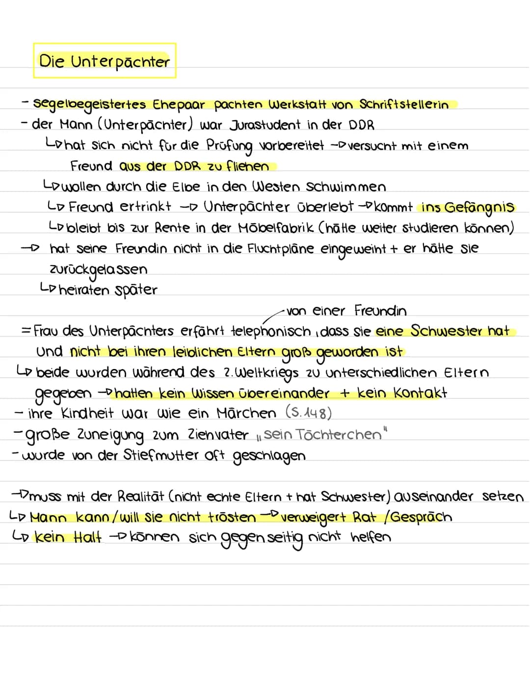 # Die Unterpachter
- segelbegeistertes Ehepaar pachten Werkstatt von Schriftstellerin
- der Mann (Unterpachter) war Jurastudent in der DDR