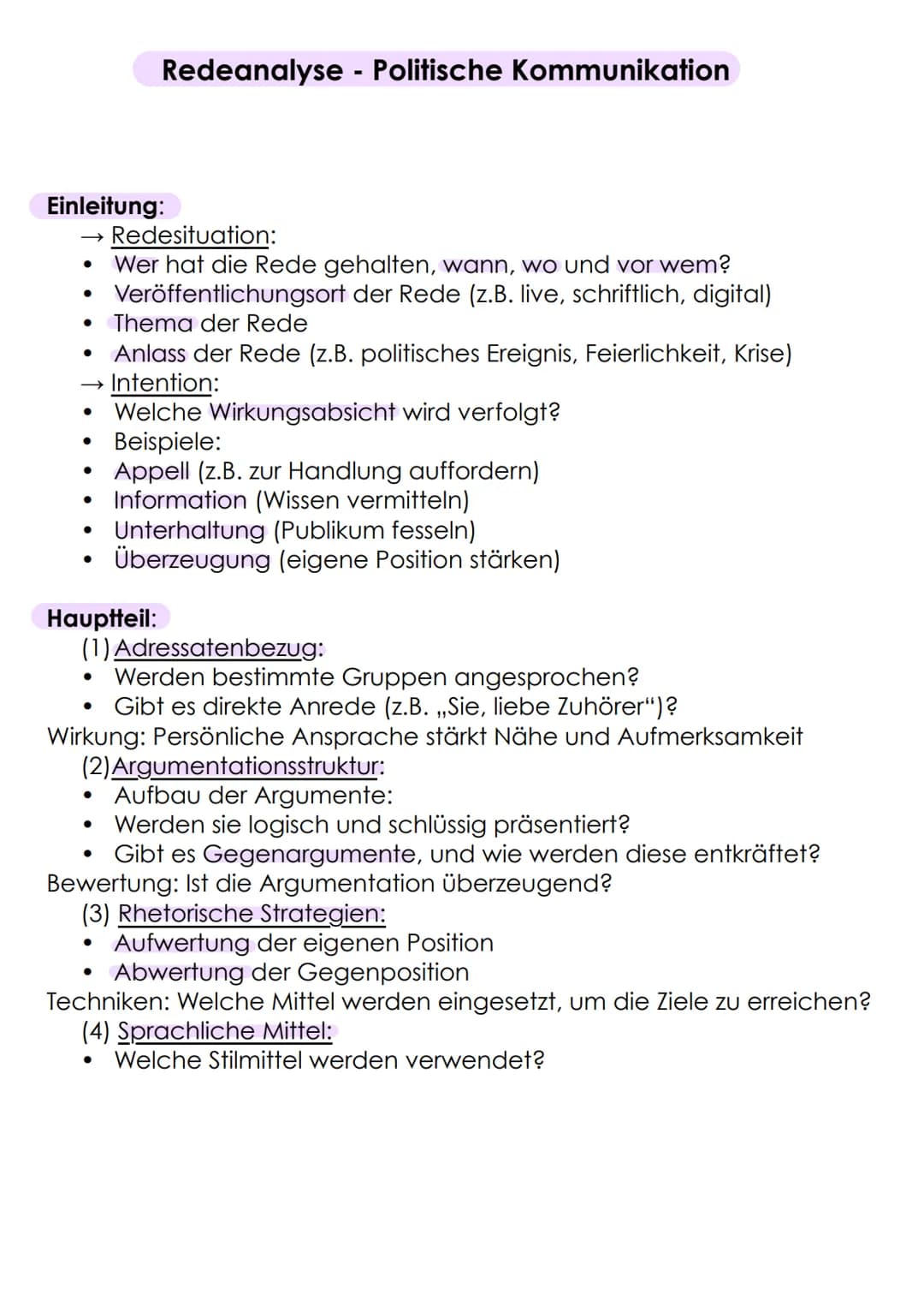 # Redeanalyse - Politische Kommunikation
Einleitung:
- → Redesituation:
- Wer hat die Rede gehalten, wann, wo und vor wem?
- Veröffentl