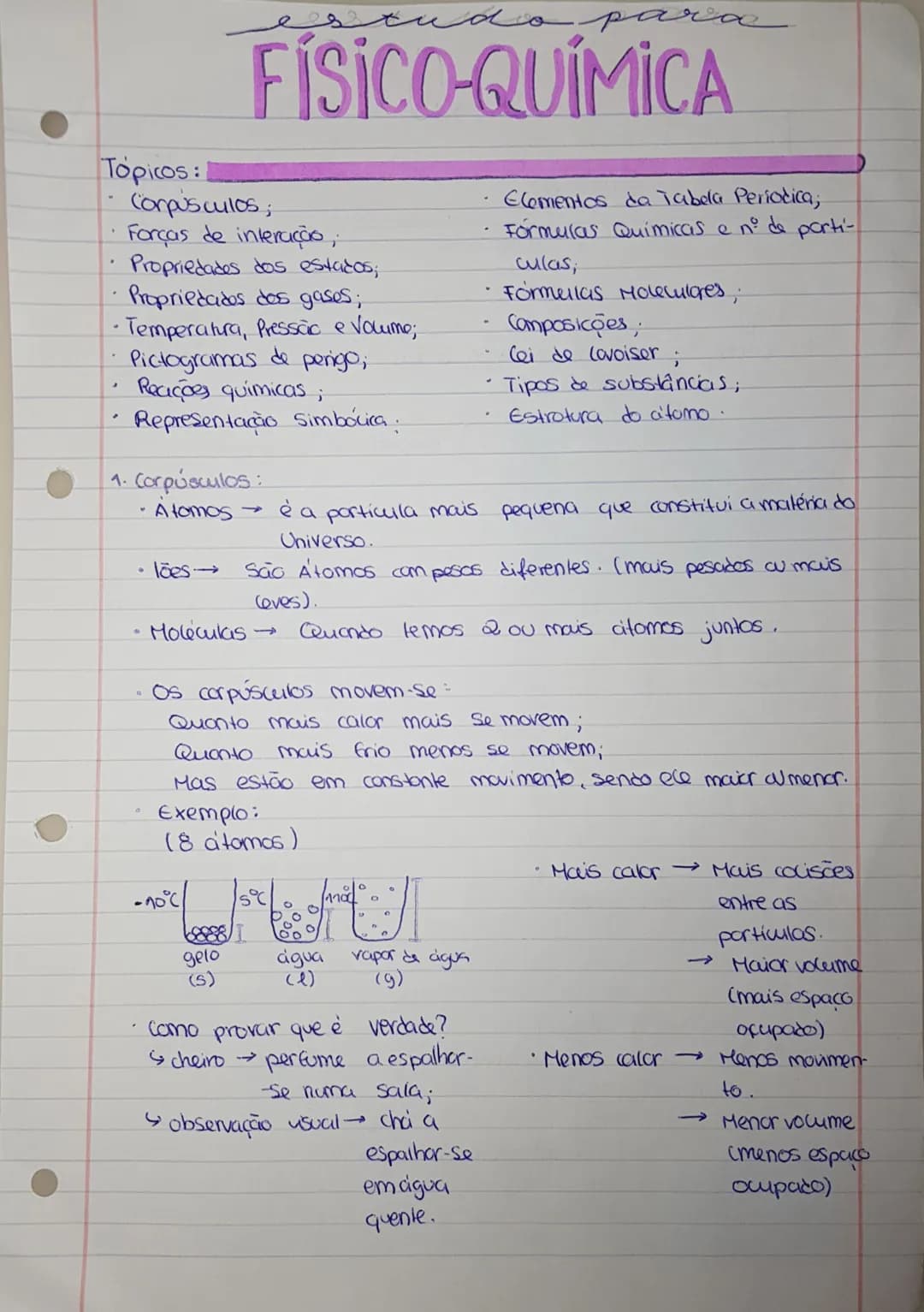 Tópicos:
- Corpusculos;
- Forças de interação;
- Propriedades dos estados;
- Propriedades dos gases;
- Temperatura, Pressão e Volume;
- Pict