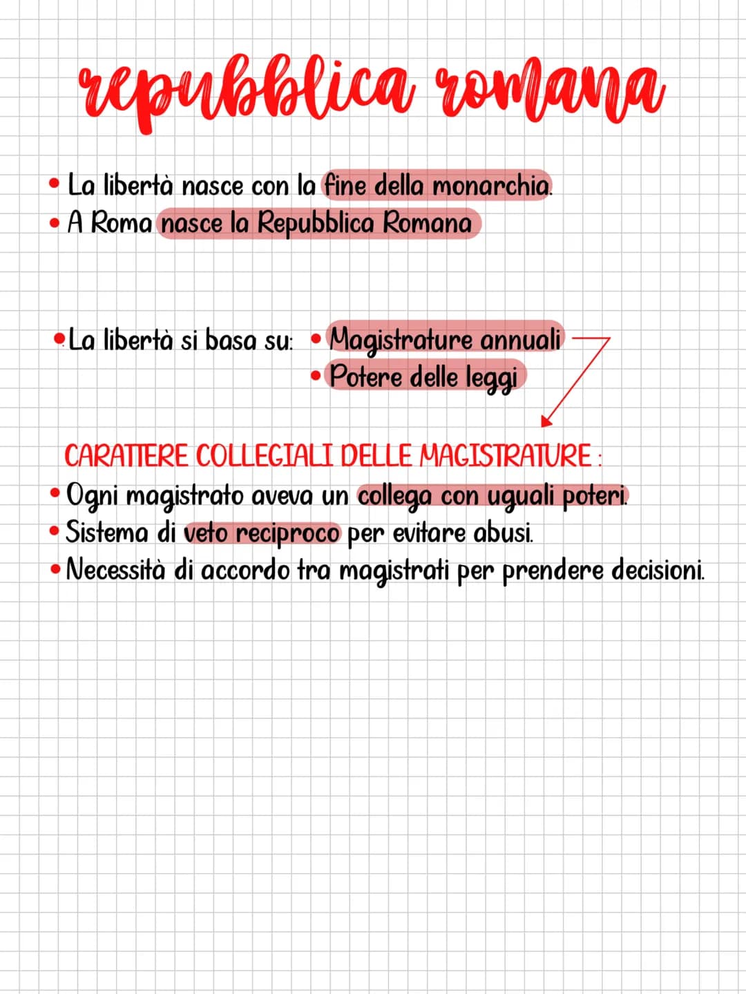 repubblica romana
• La libertà nasce con la fine della monarchia.
• A Roma nasce la Repubblica Romana
• La libertà si basa su:
• Magistrat