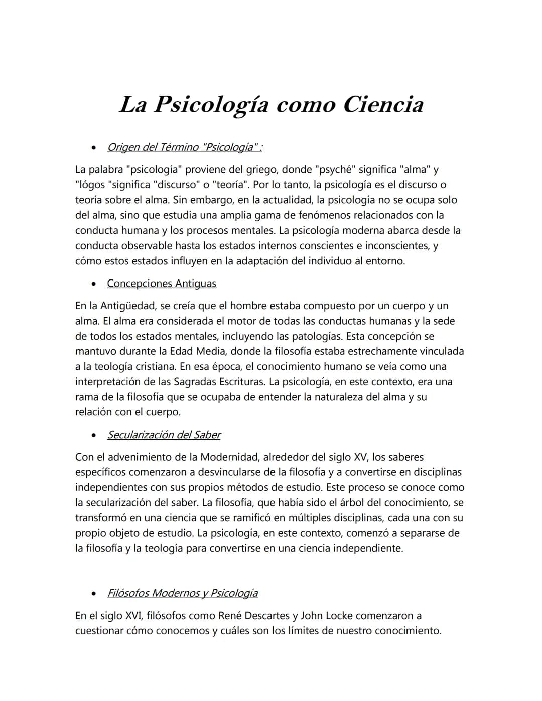 # PSICOLOGIA --- OCR Start ---
La Psicología como Ciencia
Origen del Término "Psicología":
La palabra "psicología" proviene del griego, dond