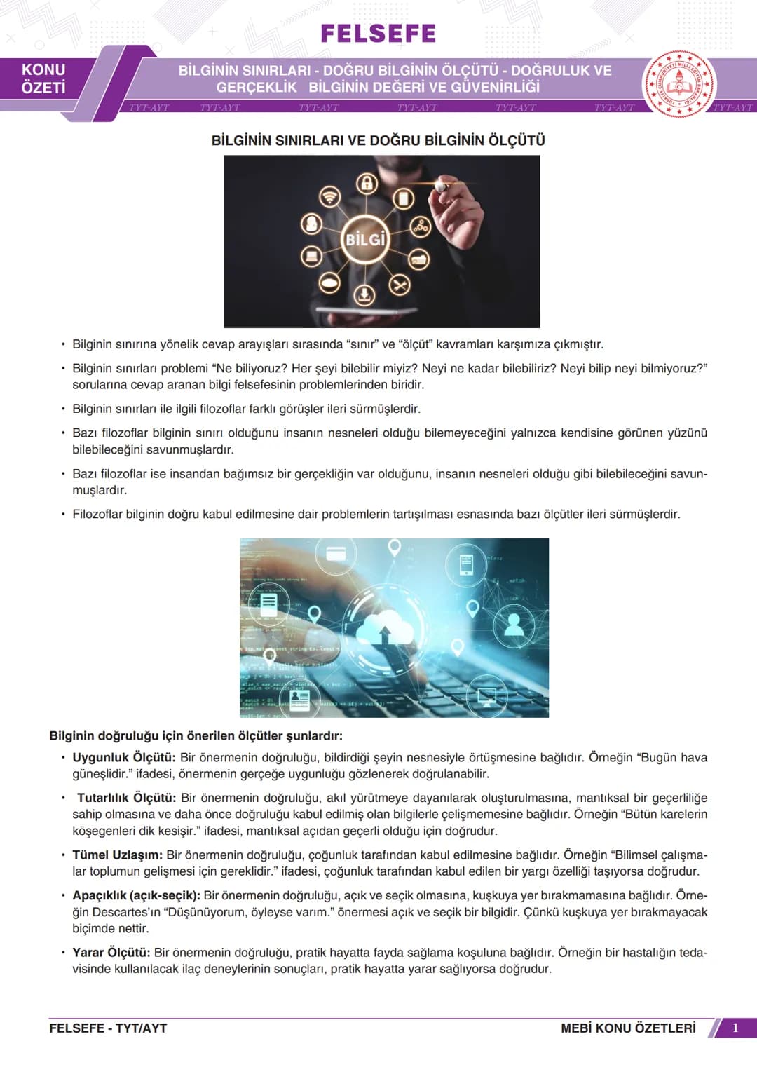 TYT-AYT
TYT-AYT
FELSEFE
BİLGİ FELSEFESİNİN KONUSU VE BİLGİNİN İMKÂNI PROBLEMİ
KONU
ÖZETİ
TYT-AYT TYT-AYT
AYT
BİLGİ FELSEFESİ
Epistemoloji ne