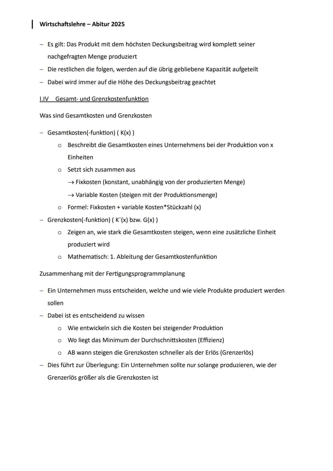 | Wirtschaftslehre - Abitur 2025
Lernzettel - Abiturprüfung am 05.05.2025
Q1 Produktion
1.
Planung des Fertigungsprogramms und Interdepen