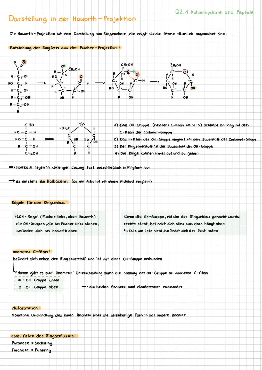 # Q2 Naturstoffe und Synthesechemie
## Q2.1 Kohlenhydrate und Peptide
Traubenzucker, Rohrzucker und Stärke gehören zur Stoffklasse der Koh