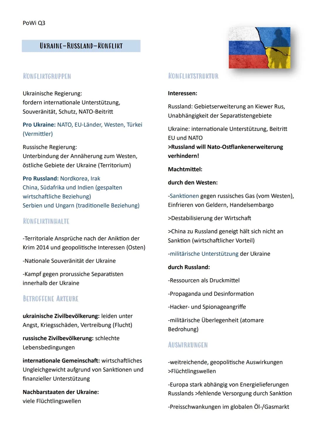 PoWi Q3
# Politik und Wirtschaft Lernzettel
## Q3.1 Internationale Konflikte und
Konfliktbearbeitung
# KRIEG
## KRIEGSKONSTELLATIONEN
I