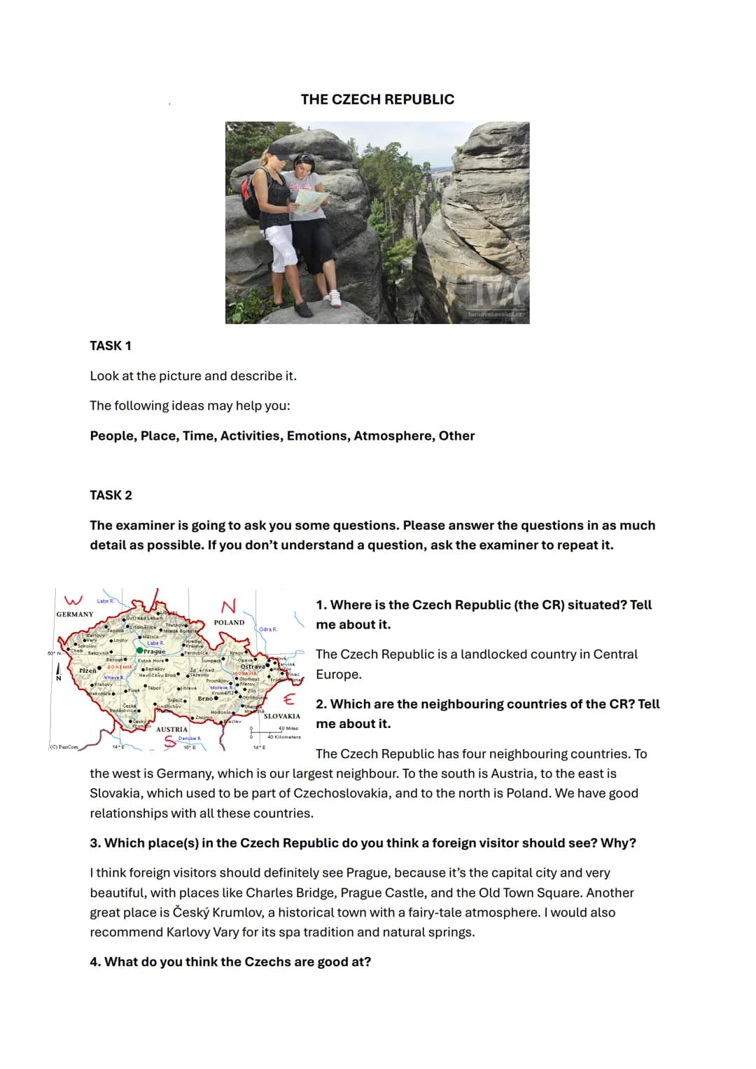 # THE CZECH REPUBLIC
TASK 1
Look at the picture and describe it.
The following ideas may help you:
People, Place, Time, Activities, Emotion