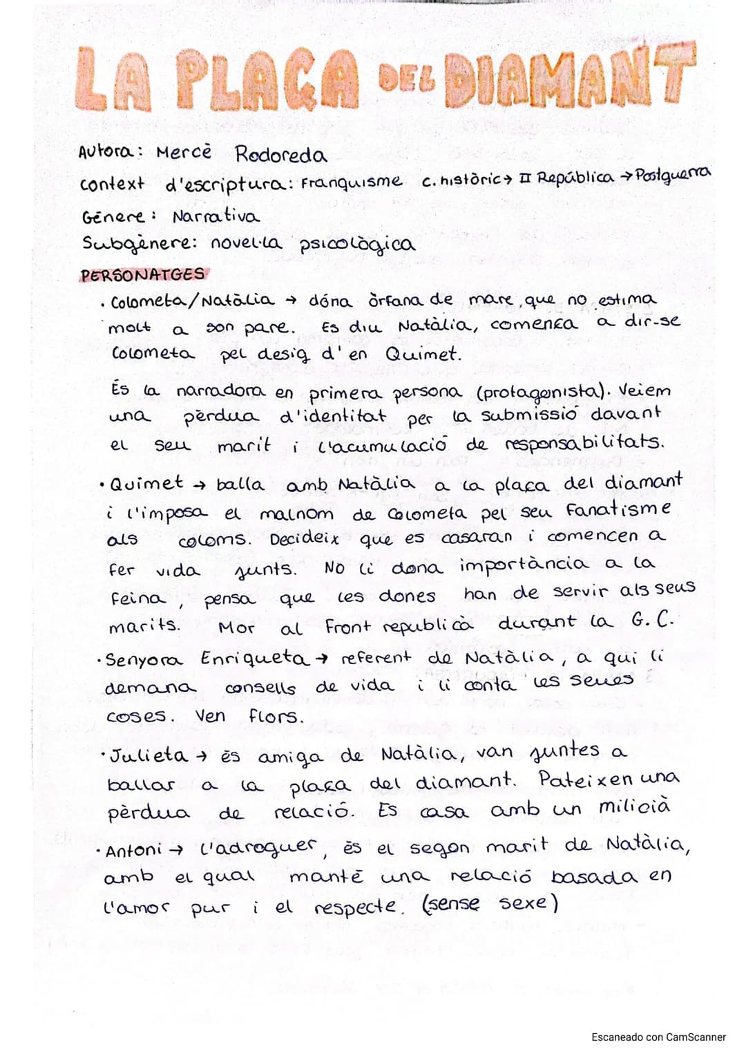 LA PLACA DEL DIAMANT
Autora: Mercè Rodoreda
context d'escriptura: Franquisme c. històric II República → Postguerra
Genere: Narrativa
Subgene