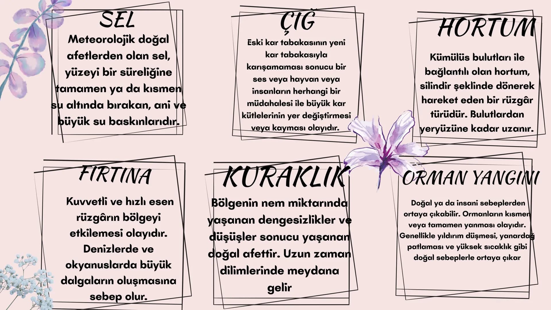 # DOĞAL
# AFETLER # DOĞAL AFET NEDİR;
-Doğal afet; insanlara zarar veren olayların genel adıdır. Can ve
mal kaybına yol açan ve kontrol ed