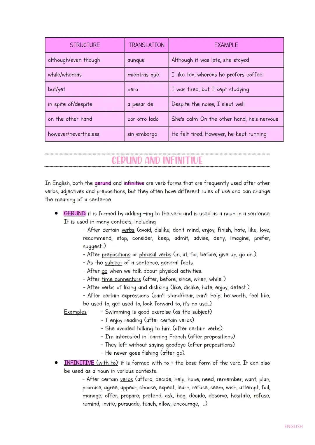 # CONTRAST CLAUSES
Contrast clauses are used to express opposite or contrasting ideas in a sentence. These
clauses are essential to express