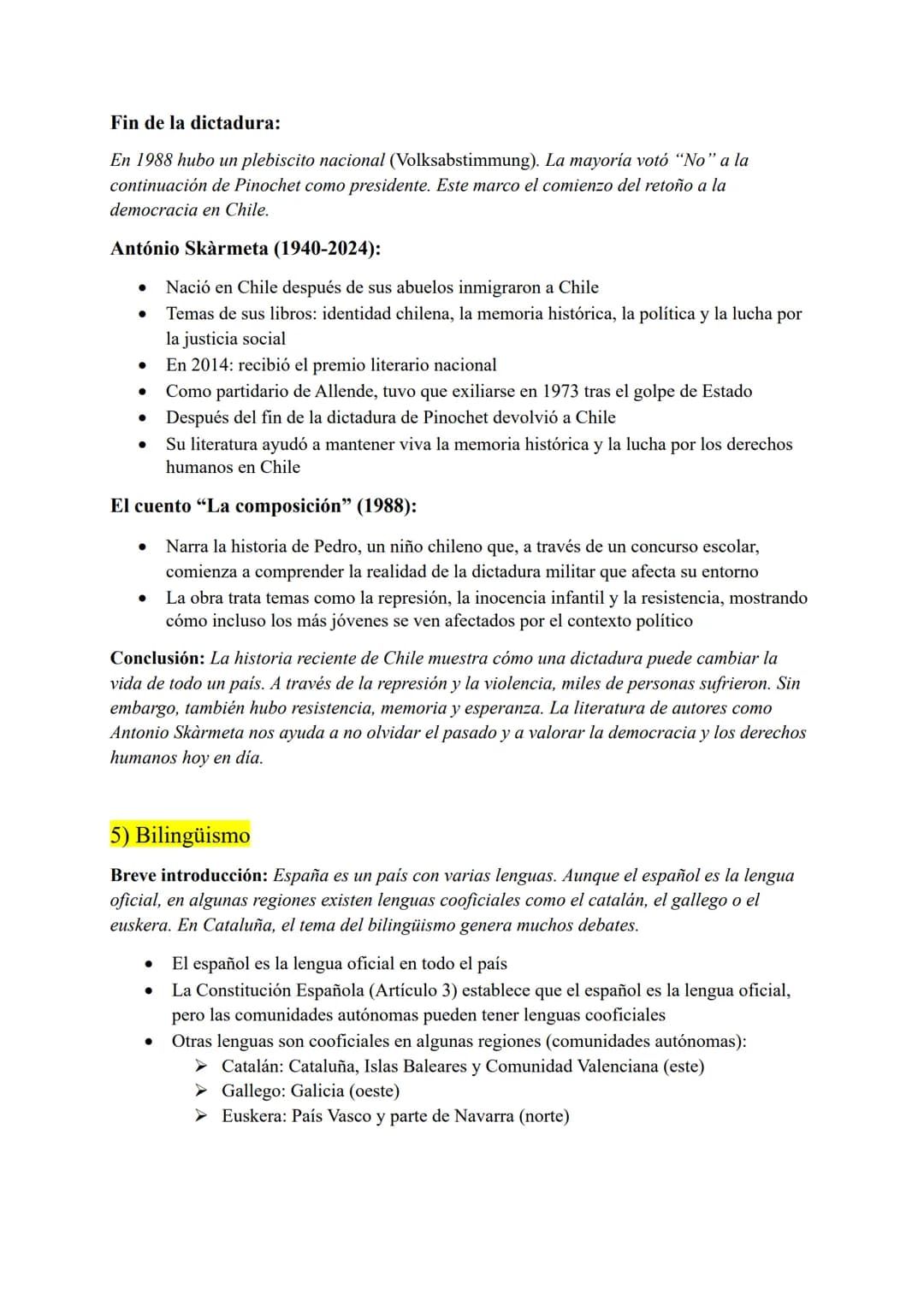 # Preparación para mi examen final de español
Temas:
1) Turismo
2) La pobreza infantil
3) Migración y Convivencia
4) Chile
4.1) Los in