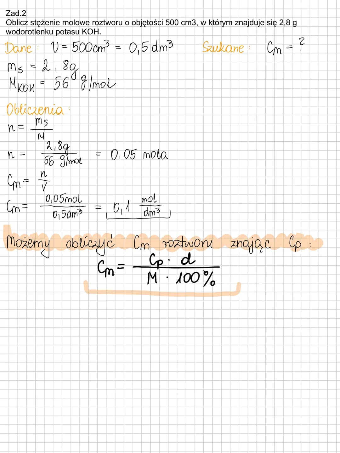Stężenie procentowe - wyrażona w %
liczba gramów substancji rozpuszczonej w
100 g roztwore.
$C_p = \frac{m_s ". 100%}{m_r}$
Masa roxtwone:
$