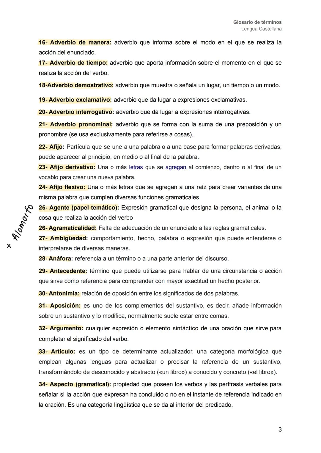 LENGUA CASTELLANA
# GLOSARIO ÍNDICE
Glosario de términos
Lengua Castellana
A- Términos gramaticales................................pág. 2-1