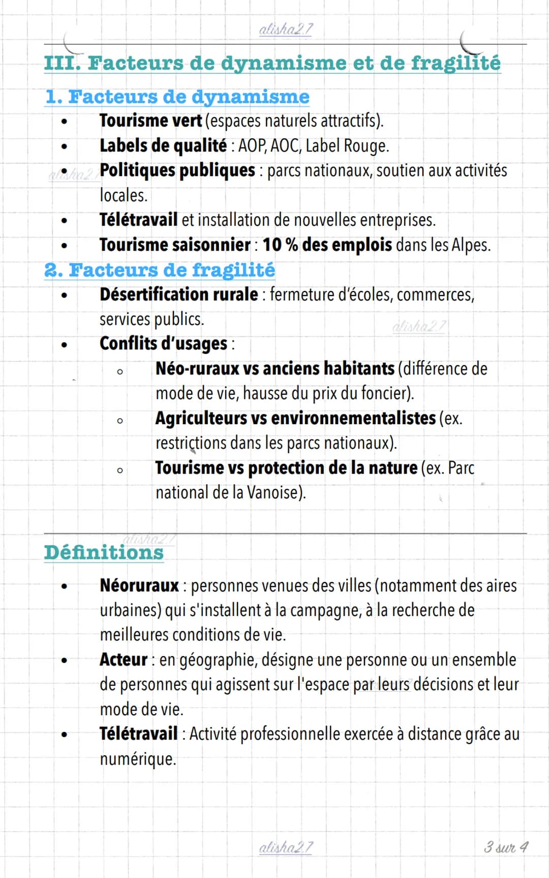 --- OCR Start ---
alisha 2.7
Géographie
Les espaces de faible densité en France
I. Définition et caractéristiques générales
Espace de faible