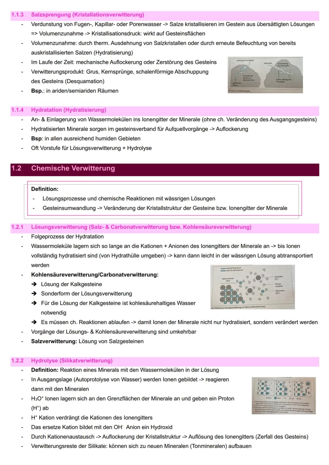 Inhaltsverzeichnis
GEOGRAFIE - ABITUR LERNZETTEL
Formen und Prozesse der Reliefsphäre
1. Verwitterung
1
1.1 Physikalische Verwitterung
1
1.2