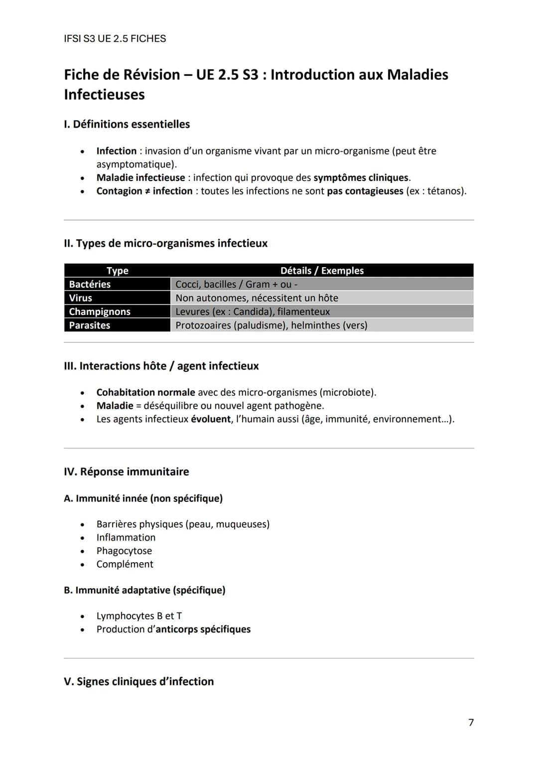 IFSI S3 UE 2.5 FICHES
Fiche de Révision - UE 2.5 S3: Maladies Infectieuses
1. Définitions clés
- Santé: Bien-être physique, mental et social