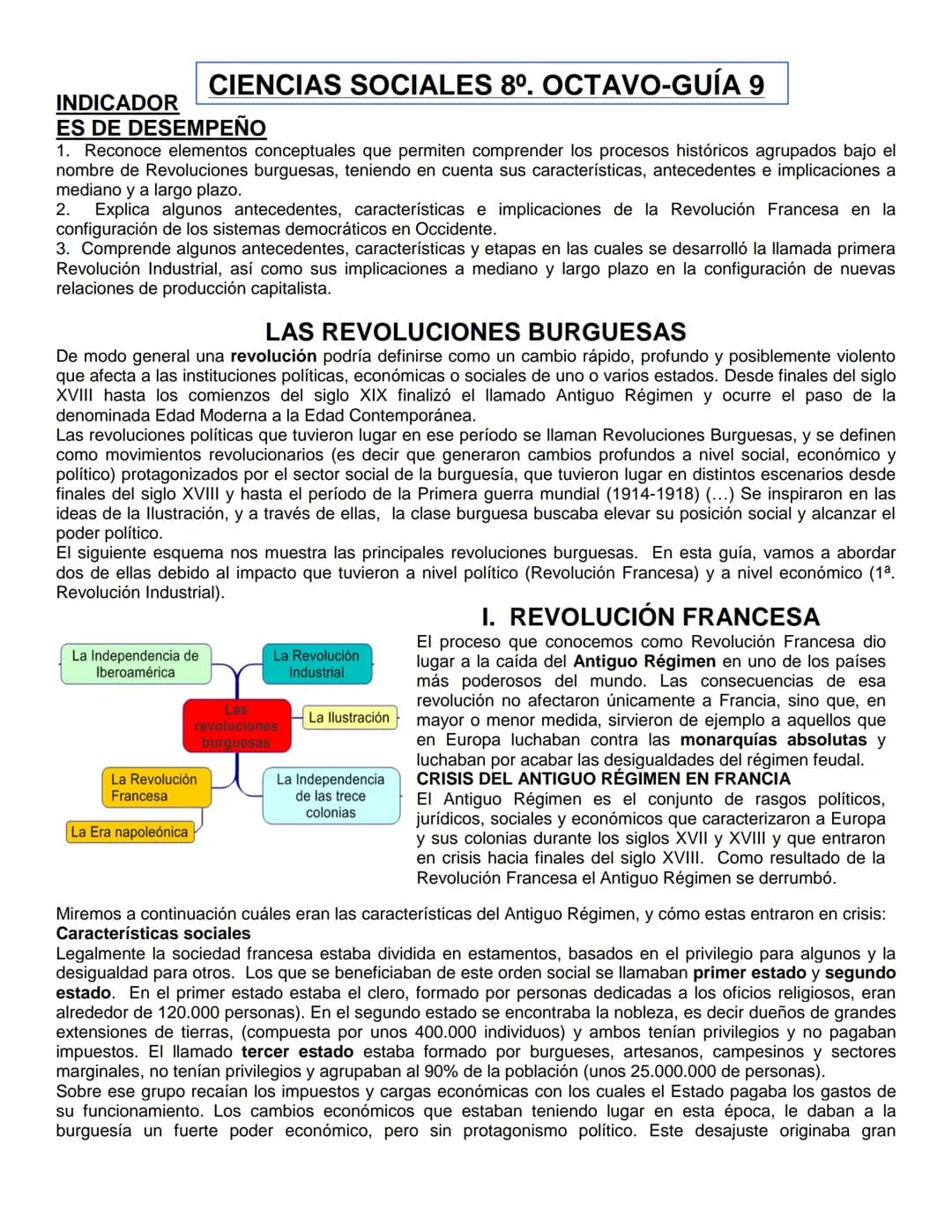 INDICADOR
CIENCIAS SOCIALES 8°. OCTAVO-GUÍA 9
ES DE DESEMPEÑO
1. Reconoce elementos conceptuales que permiten comprender los procesos histór
