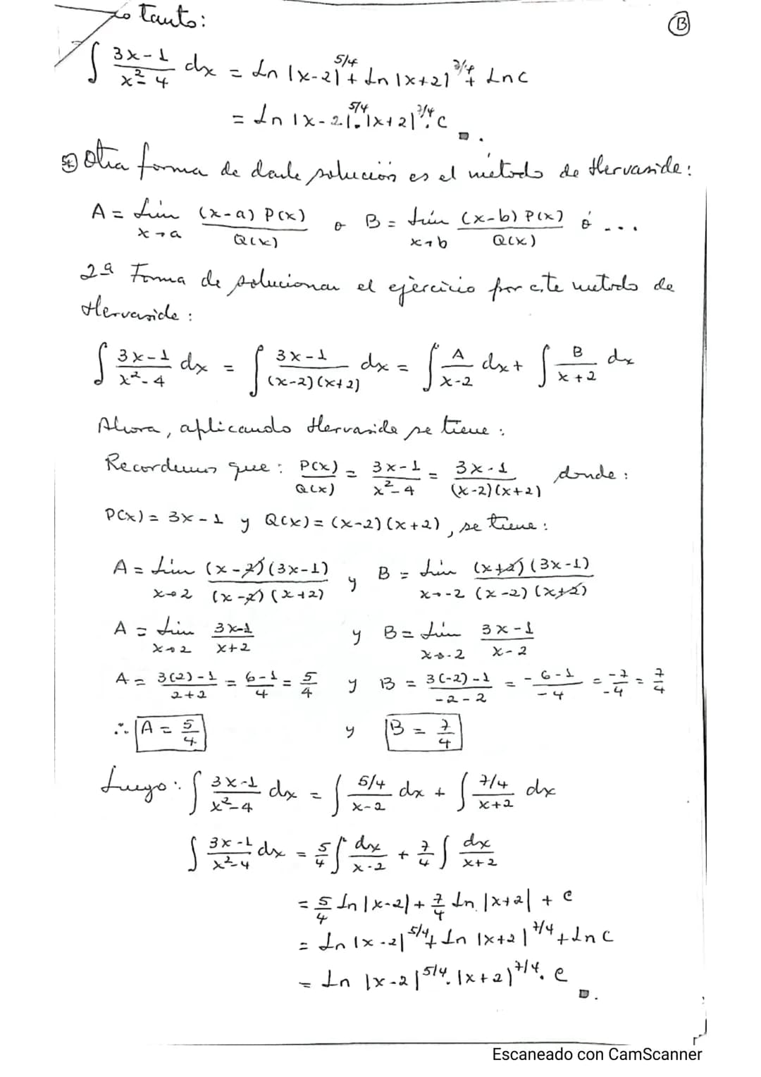 --- OCR Start ---
~
II. Guia de Cálculo Integral.
A
Tema: Integración por fracciones Parciales.
Caso I: Cuando el denominador sido tiene fa