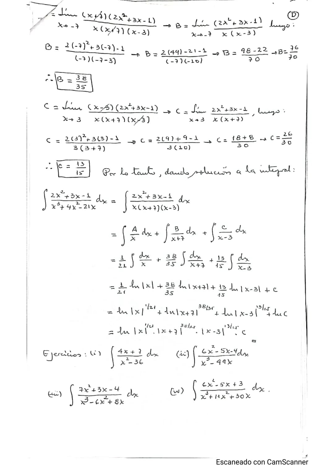 --- OCR Start ---
~
II. Guia de Cálculo Integral.
A
Tema: Integración por fracciones Parciales.
Caso I: Cuando el denominador sido tiene fa