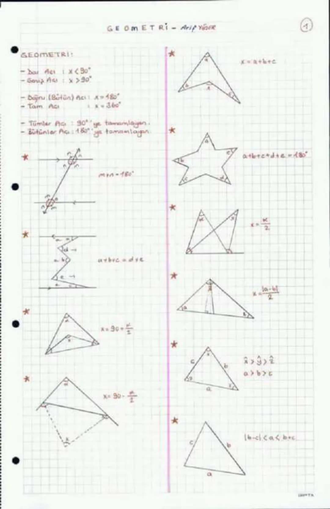 GEOMETRI - Arif YEDER
GEOMETRI:
-Dar Açı: x<90°
-Geniş Açı: x>90°
-Dâynu (Bütün) Açı: x=180°
-Tam Açı: x=360°
-Tümler Açı: 90° ye tamamlayan