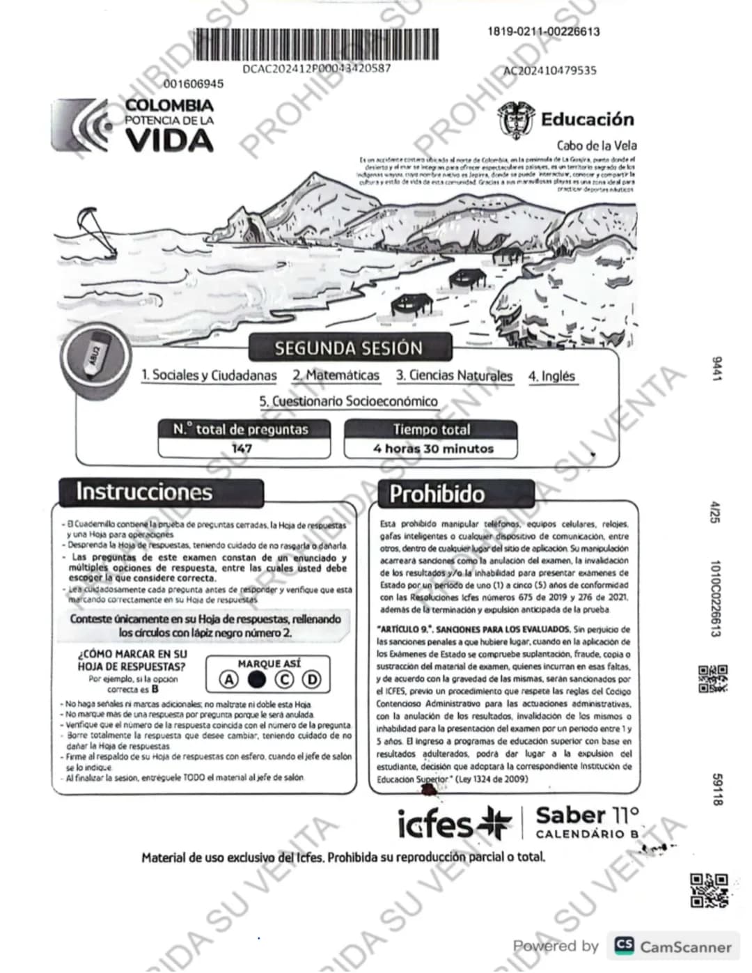 !
DISCLAIMER:
USO RESPONSABLE DE LAS PRUEBAS DEL ICFES
No utilices las pruebas anteriores para memorizar
preguntas. EI ICFES repite solo un