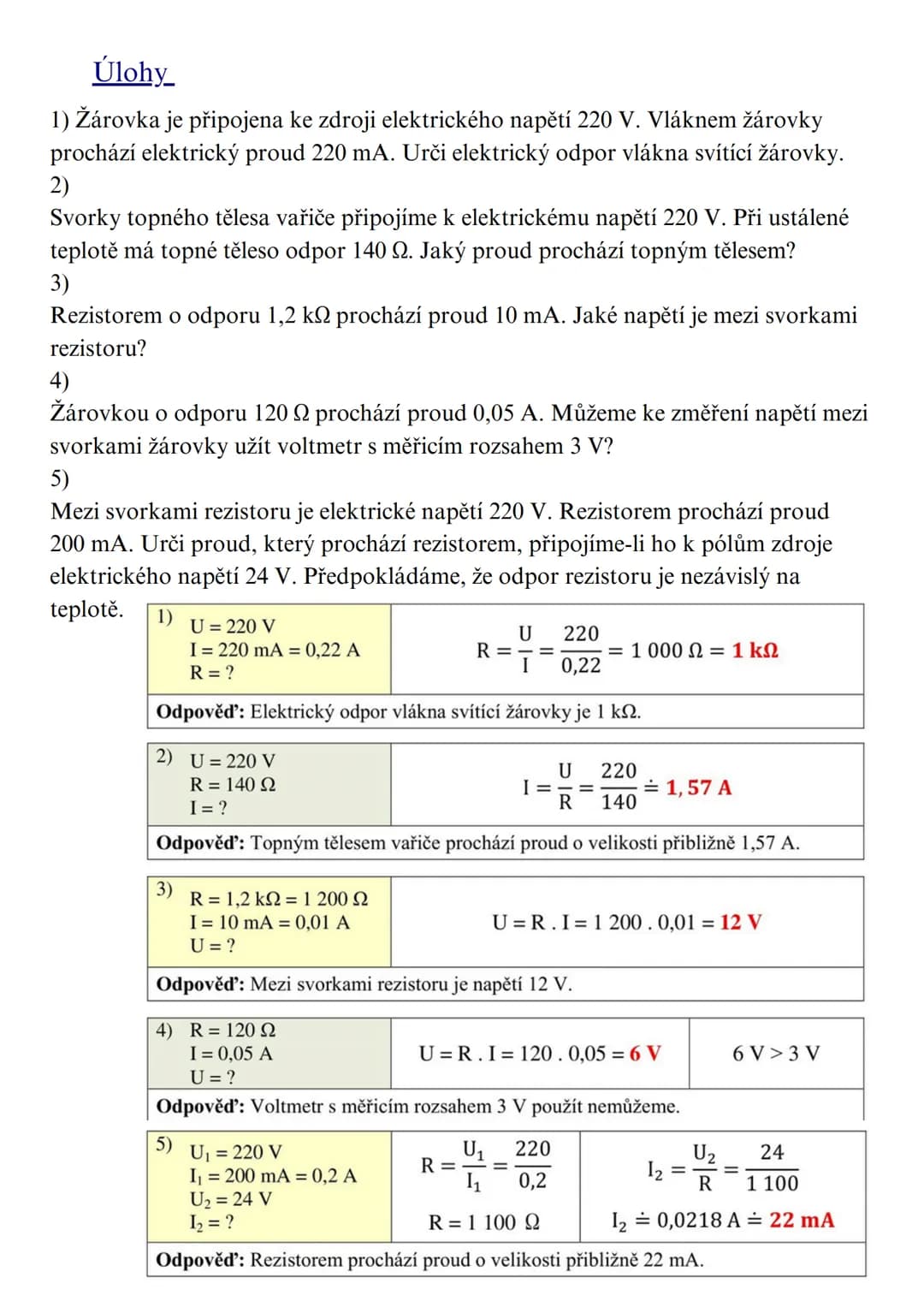 # Základní informace
Elektrický proud procházející kovovým vodičem stálé teploty je přímo úměrný napětí na koncích vodiče (a nepřímo úměrný