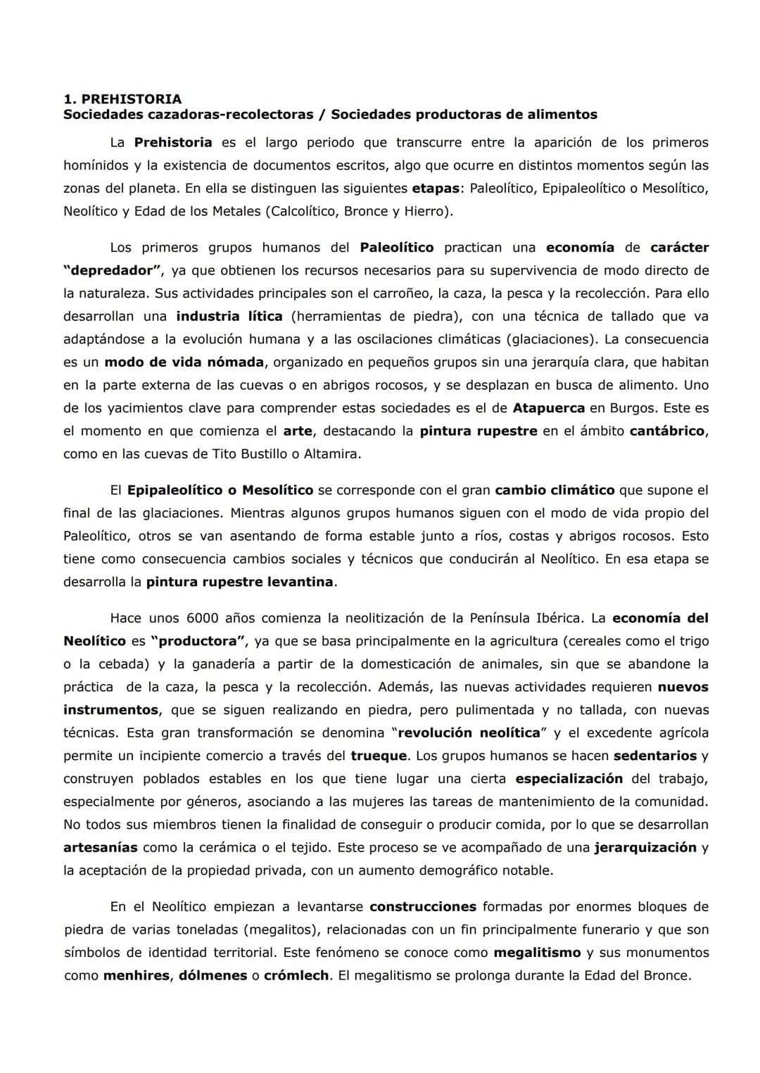 # HISTORIA DE ESPAÑA 2º DE BACHILLERATO
PAU 2025
## Pregunta 1. PREHISTORIA E HISTORIA ANTIGUA
| PREHISTORIA | Sociedades cazadoras-recole