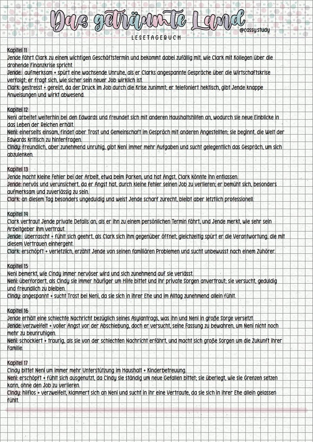 # Das geträumte Land
LESETAGEBUCH
@cassysstudy
**Kapitel 1**
Jende hat ein Vorstellungsgespräch als Chauffeur bei Clark Edwards und ist ne