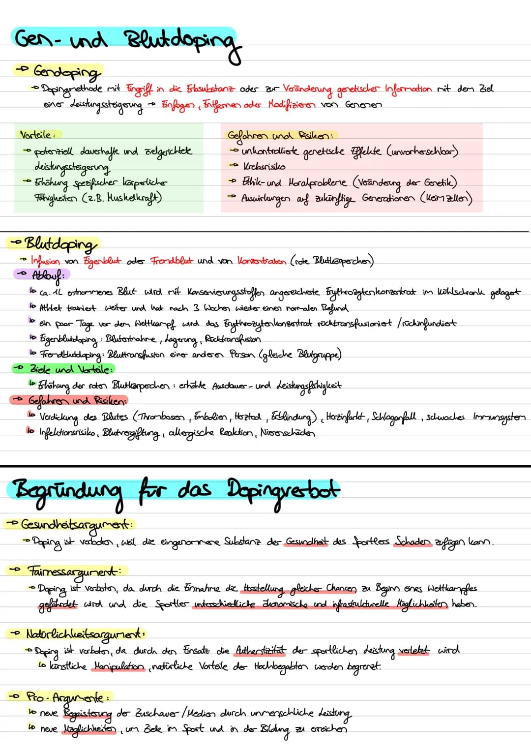 Definition Doping
Doping
→Doping beinhaltet den Versuch der körperlichen Leistungssteigerung mit chorischon, pharmakologischen oder physikal