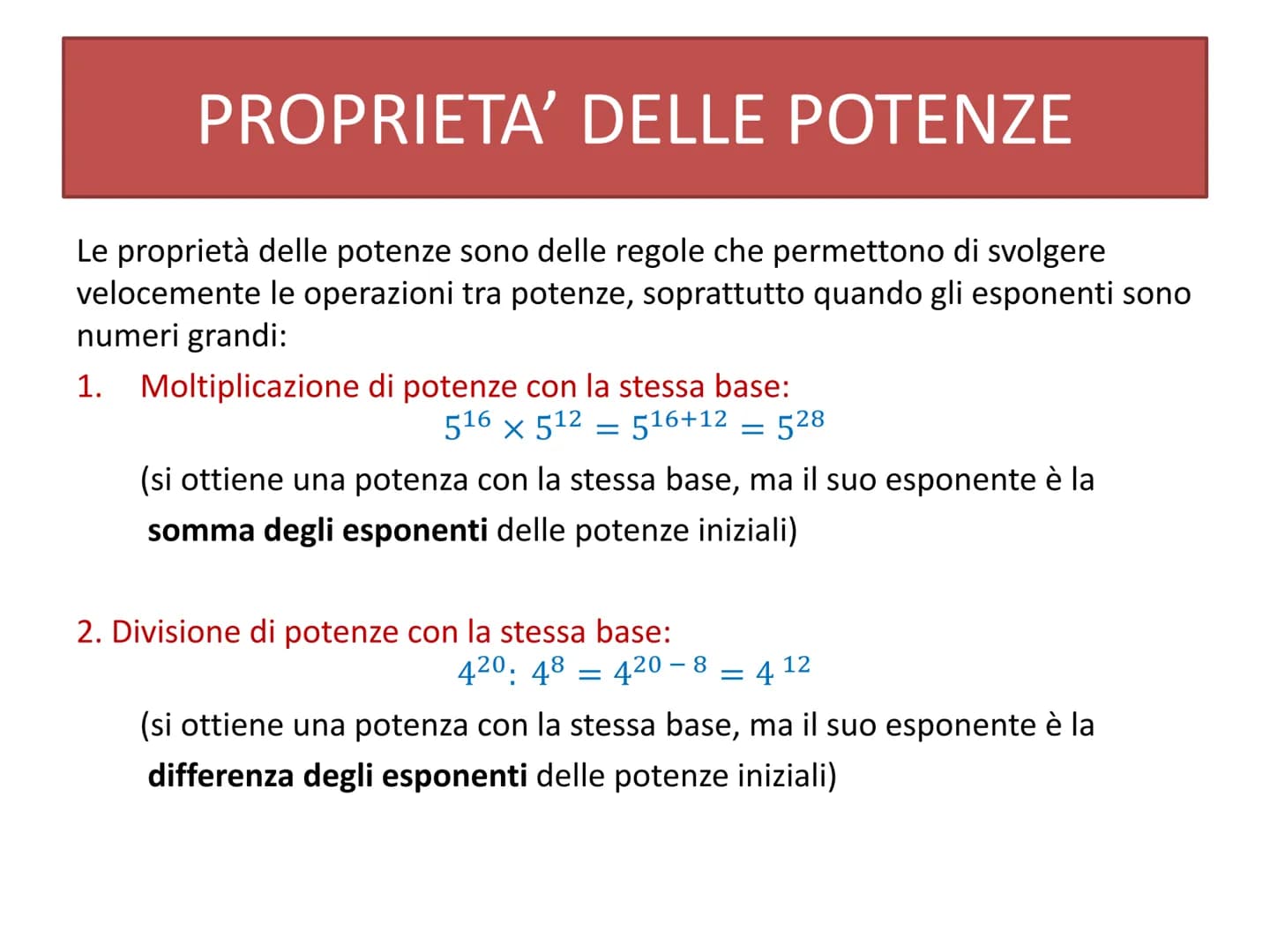 # L'ELEVAMENTO A POTENZA DEFINIZIONE
Una POTENZA e' il prodotto di tanti fattori uguali alla
base quanti ne indica l'esponente:
2<sup>5</sup