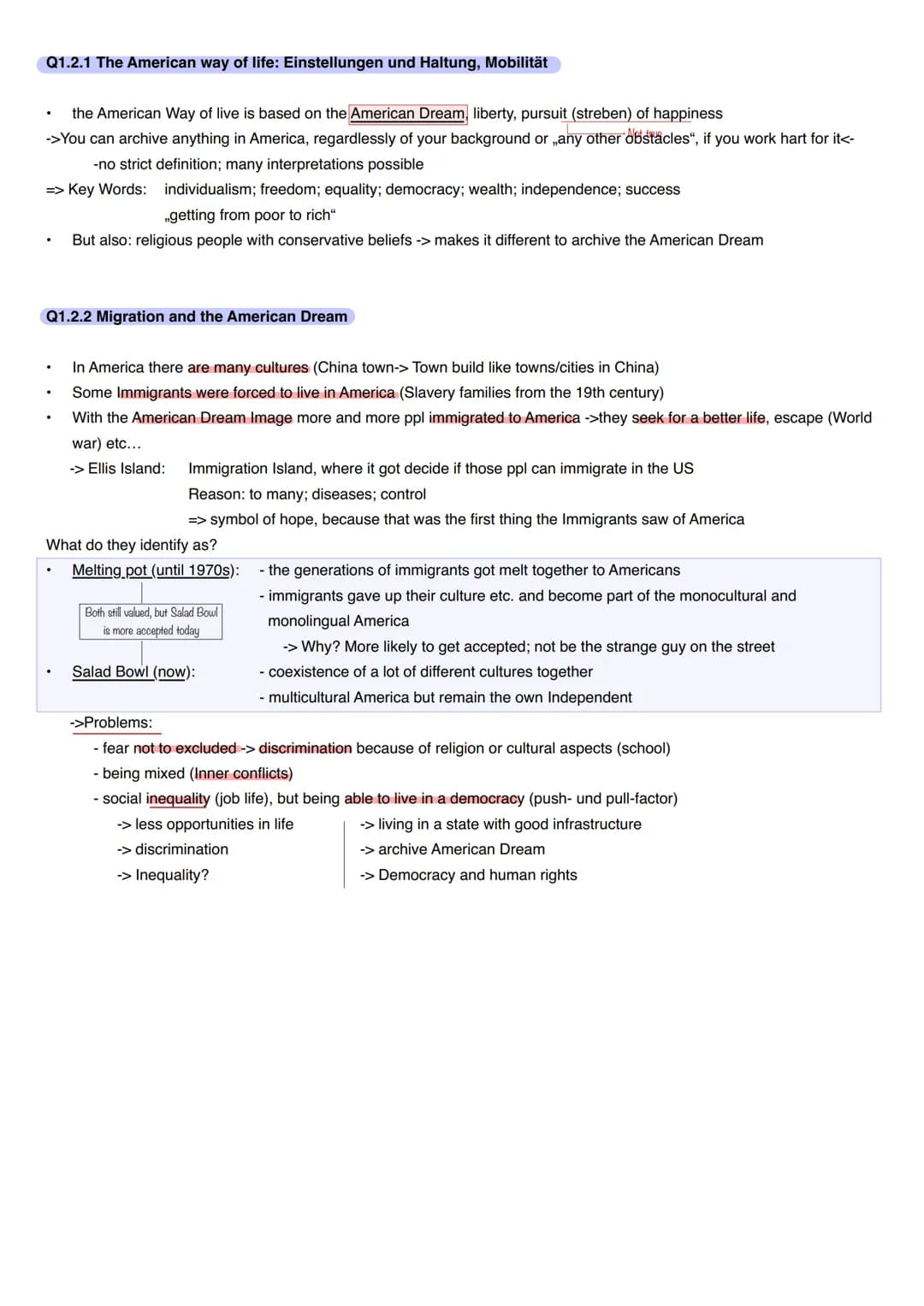 Englisch Überblick
Q1.1.1 Development and principles of American democracy and the Constitution
1. Principles of American Democracy:
-Popula