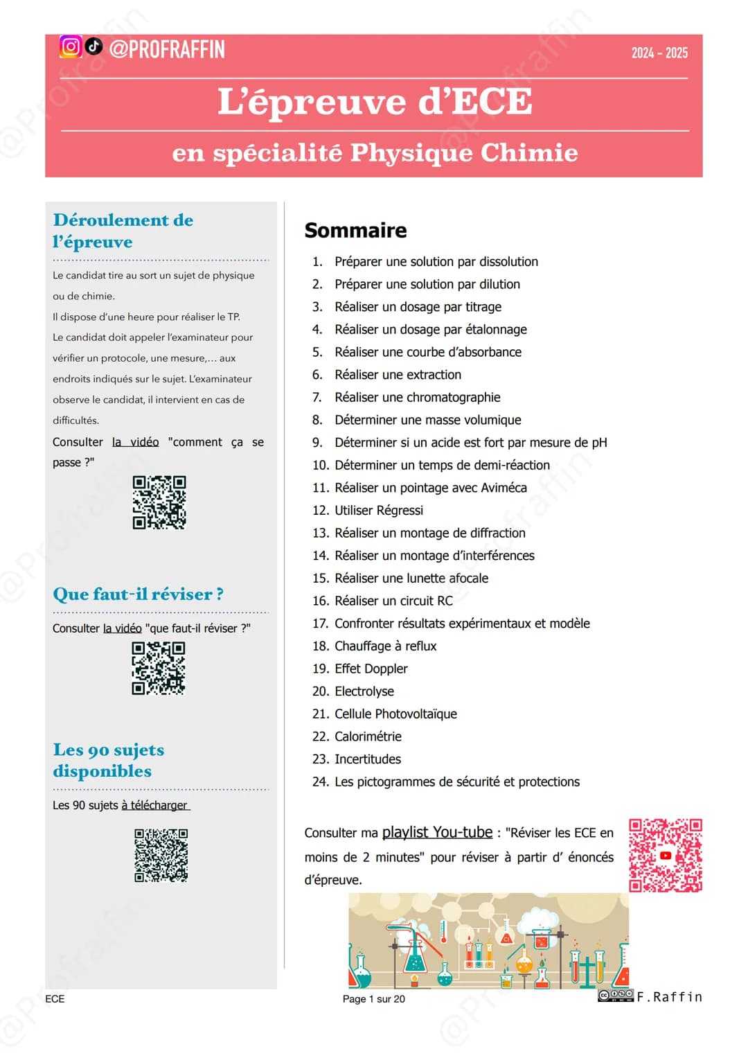 --- OCR Start ---
@P
@P
@PROFRAFFIN
L'épreuve d'Ecation
en spécialité Physique Chimie
2024-2025
Déroulement de
l'épreuve
Le candidat tire au