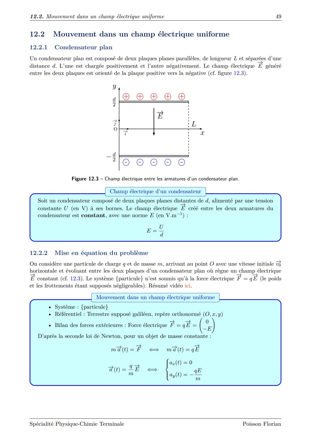 Chapitre 12
Mouvement dans un champ uniforme
12.1 Mouvement dans un champ de pesanteur uniforme
12.1.1 Mise en équation du problème
12.1.2 É