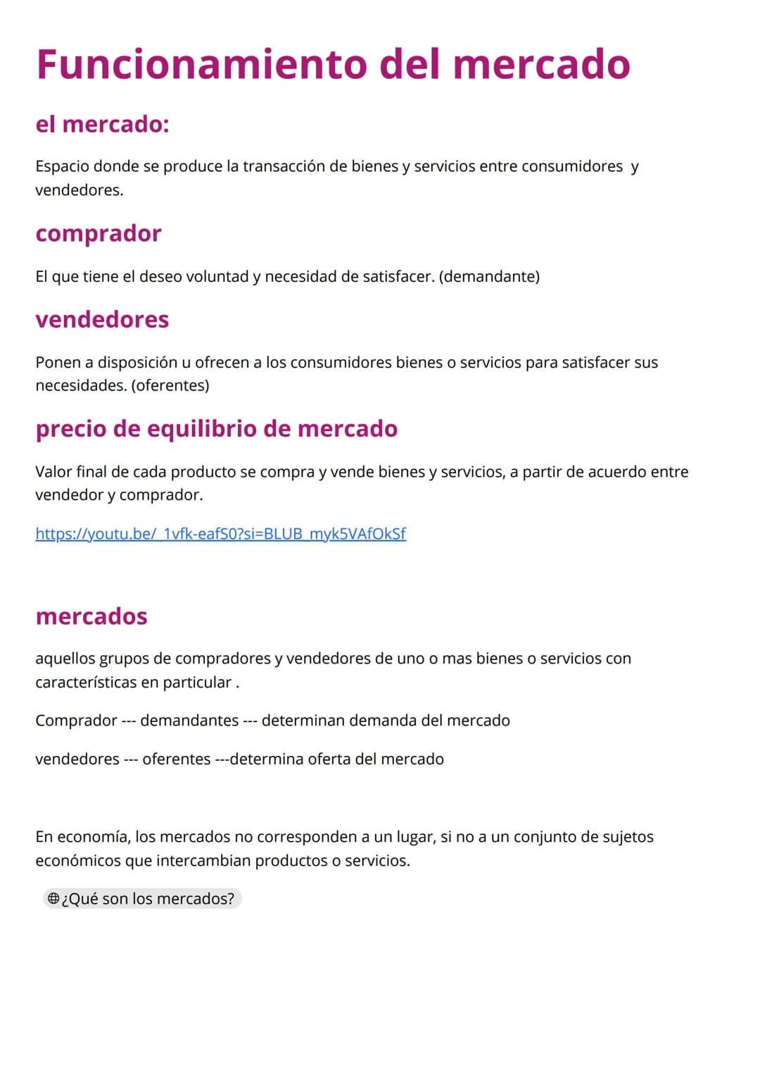 Funcionamiento del mercado
el mercado:
Espacio donde se produce la transacción de bienes y servicios entre consumidores y
vendedores.
compra