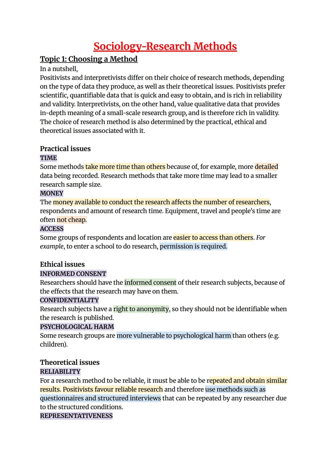 --- OCR Start ---
Sociology-Research Methods
Topic 1: Choosing a Method
In a nutshell,
Positivists and interpretivists differ on their choic