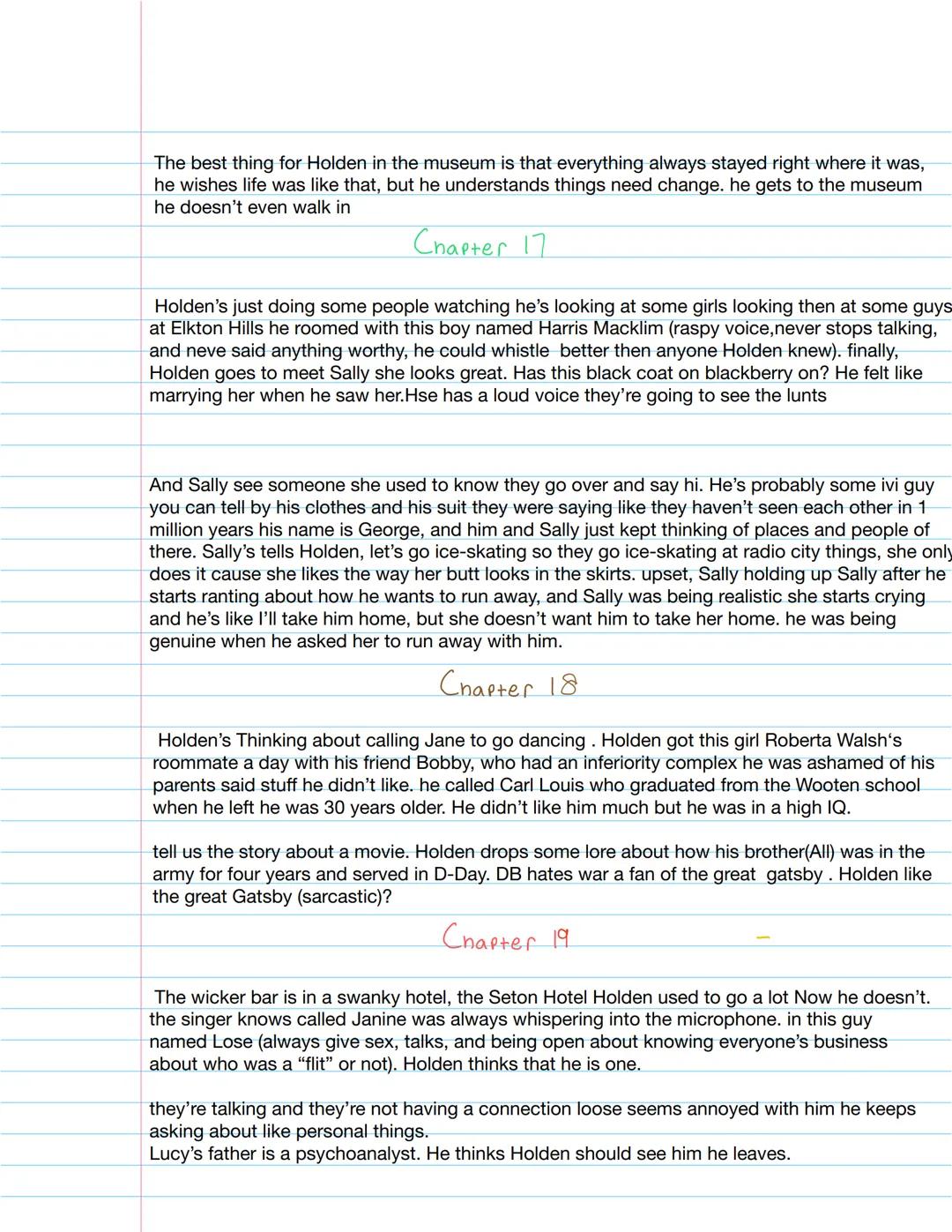 !! 2 weeks
Chapter 1
The nararator claims to have a "lousy chilenoad" where his farents were always busy before they had him.
Holden = Narra