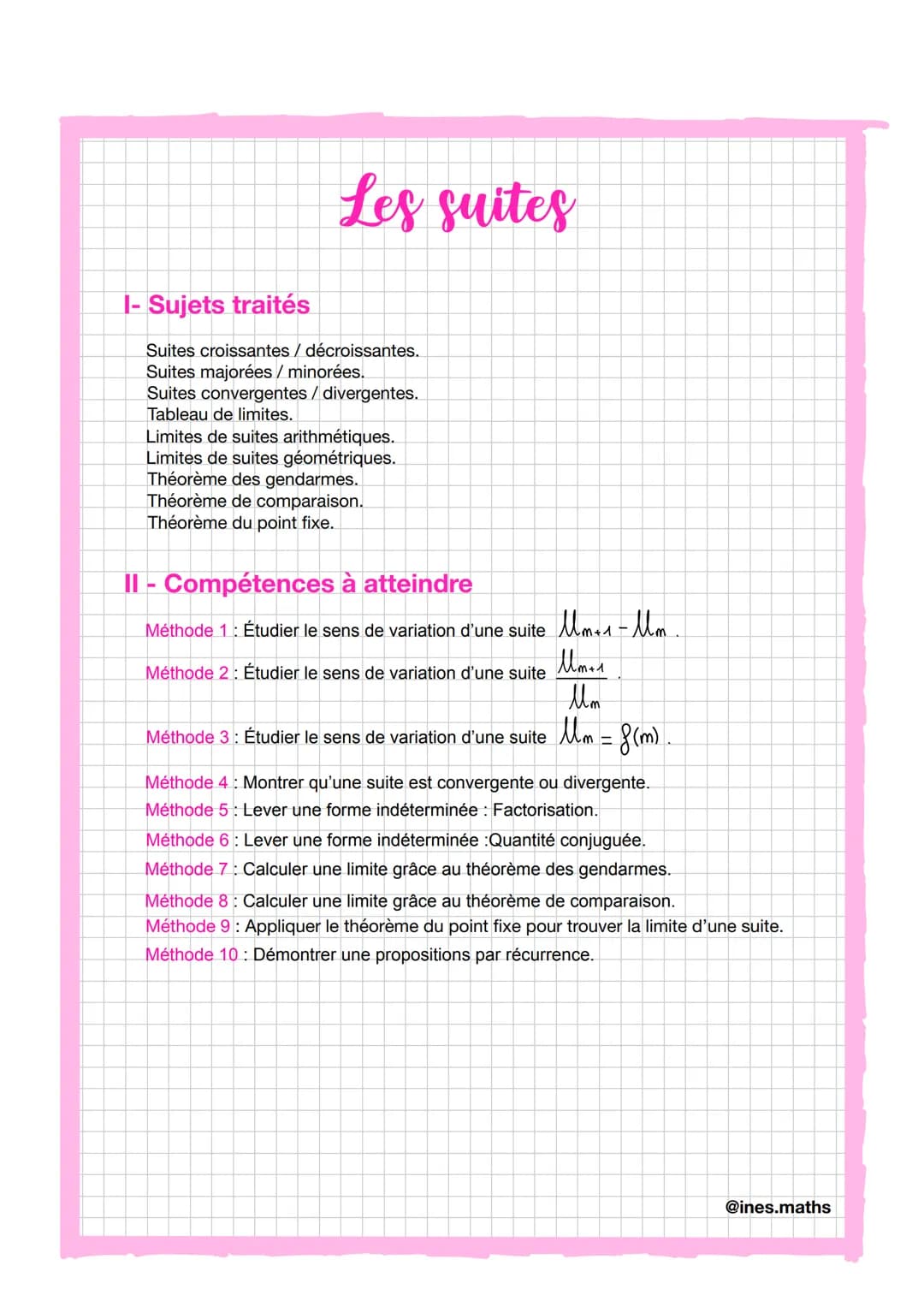 Exponentielle
I- Sujets traités
Représentation graphique.
Dérivation.
Équations et inéquations.
Formules.
Limites + croissances comparées.
I