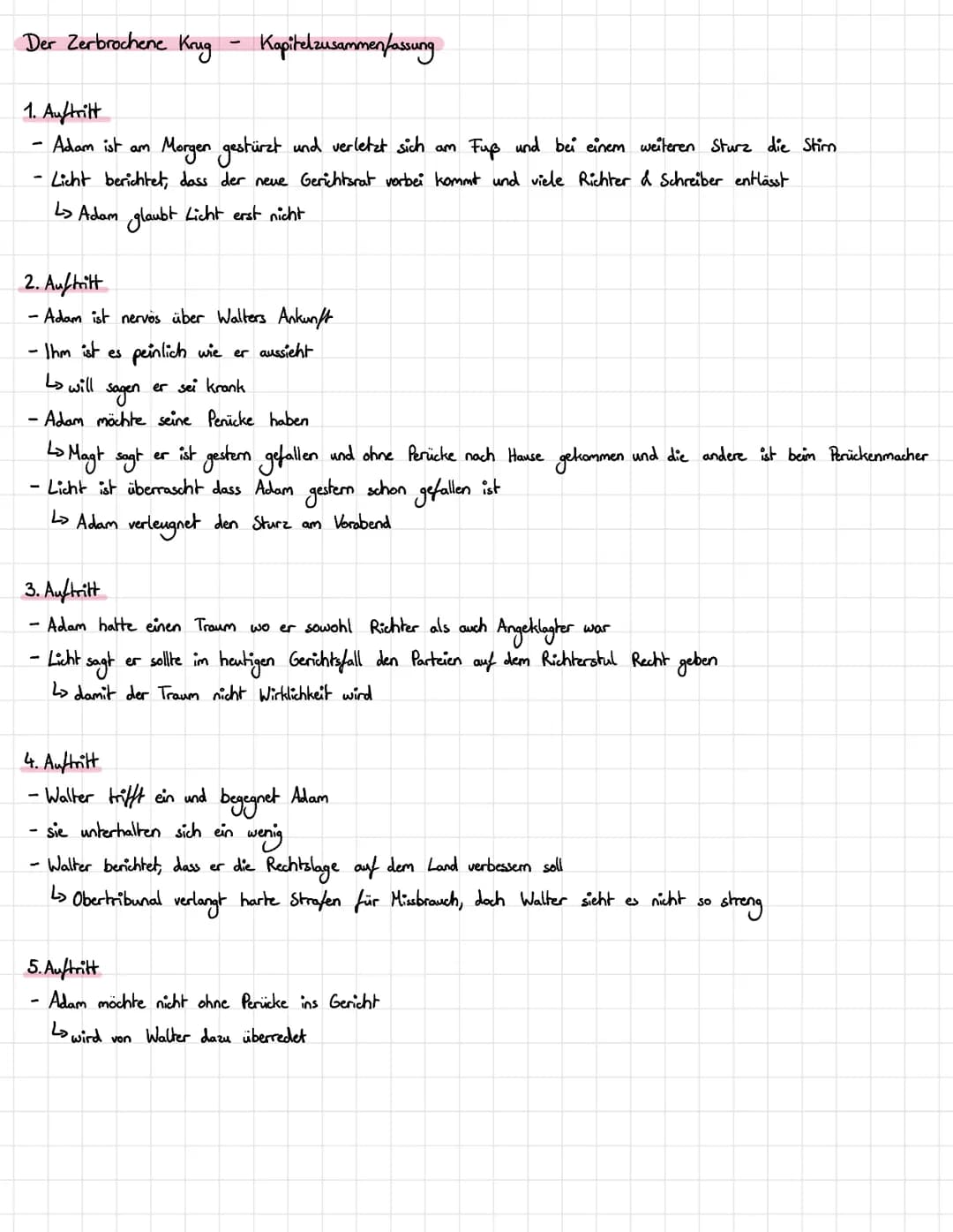 Der Zerbrochene Krug - Kapitelzusammenfassung
1. Auftritt
- Adam ist am Morgen gestürzt und verletzt sich am Fuß und bei einem weiteren Stur